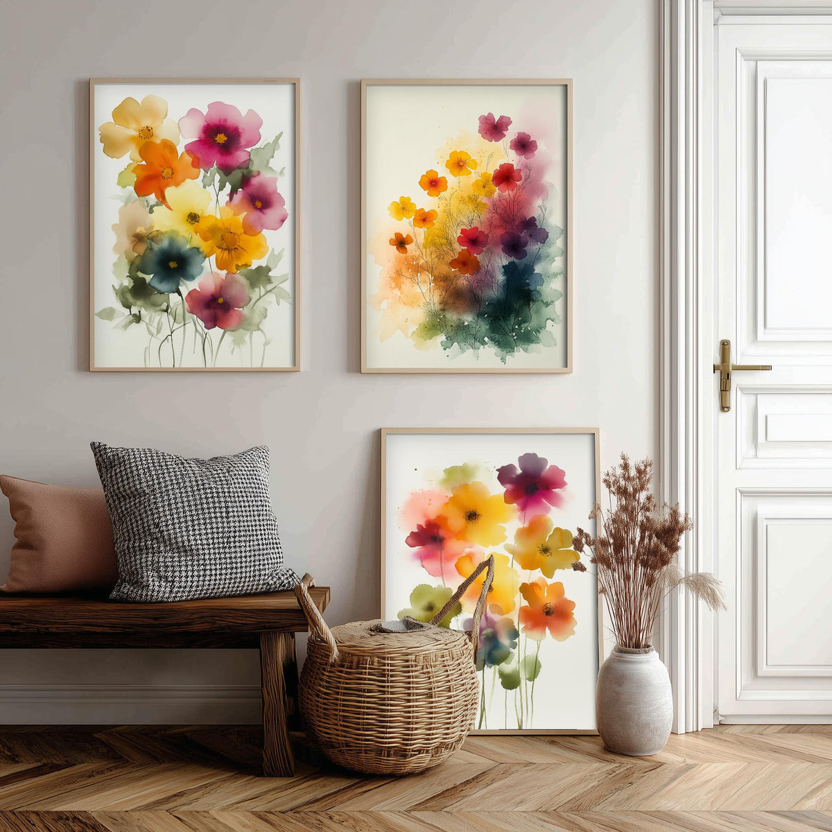 Watercolour Flowers Set of Three Art Prints - 3 Soft Bloom Posters - Dreamy Botanical Painting Wall Art Gift Pastel Floral V9