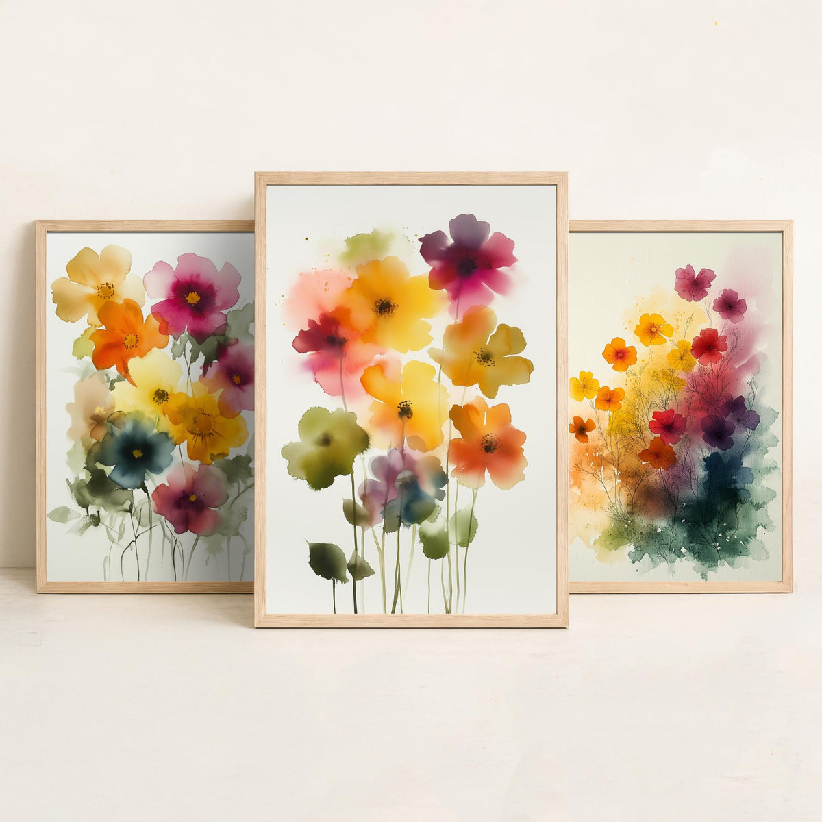 Watercolour Flowers Set of Three Art Prints - 3 Soft Bloom Posters - Dreamy Botanical Painting Wall Art Gift Pastel Floral V9