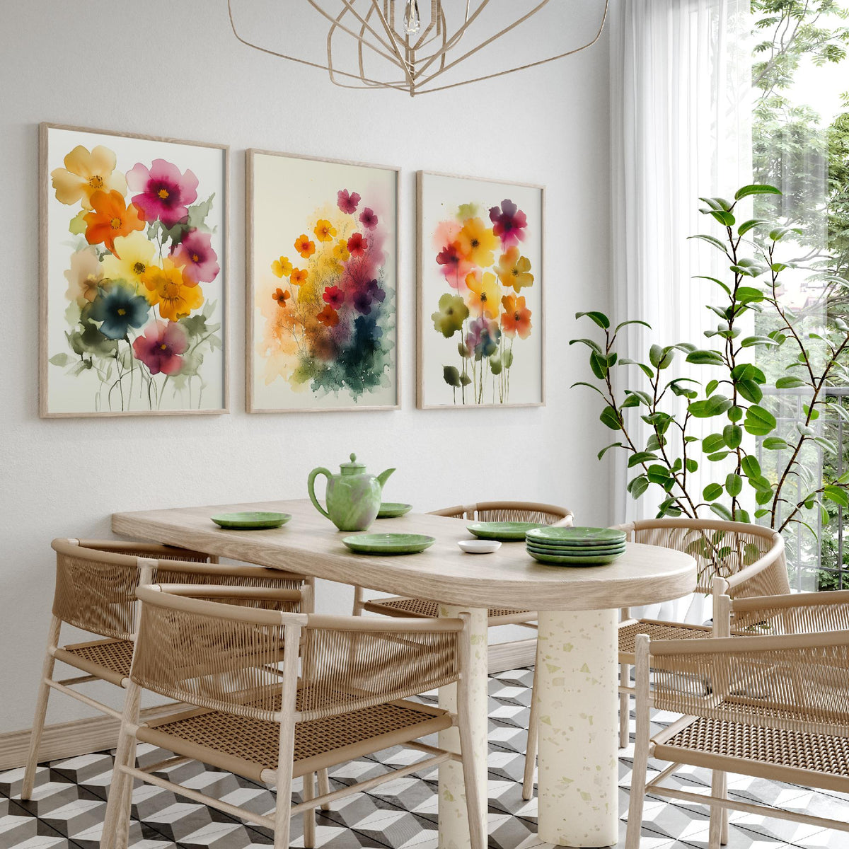 Watercolour Flowers Set of Three Art Prints - 3 Soft Bloom Posters - Dreamy Botanical Painting Wall Art Gift Pastel Floral V9