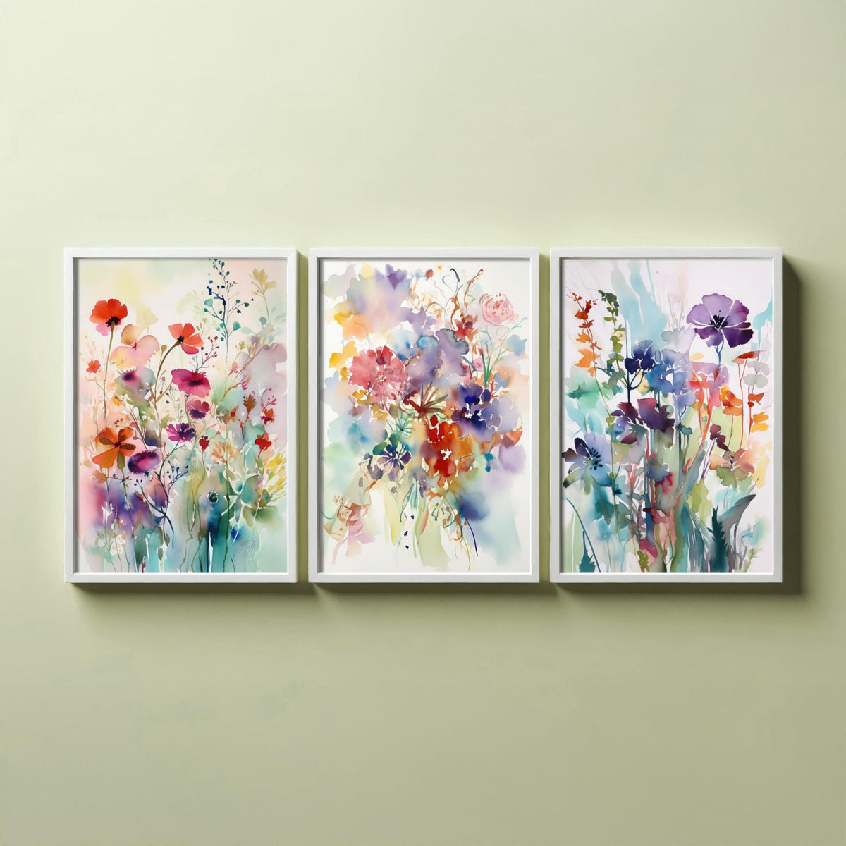 Violet Watercolour Flowers Set of Three Art Prints - 3 Purple Floral Posters - Dreamy Botanical Painting Wall Art Gift Meadow