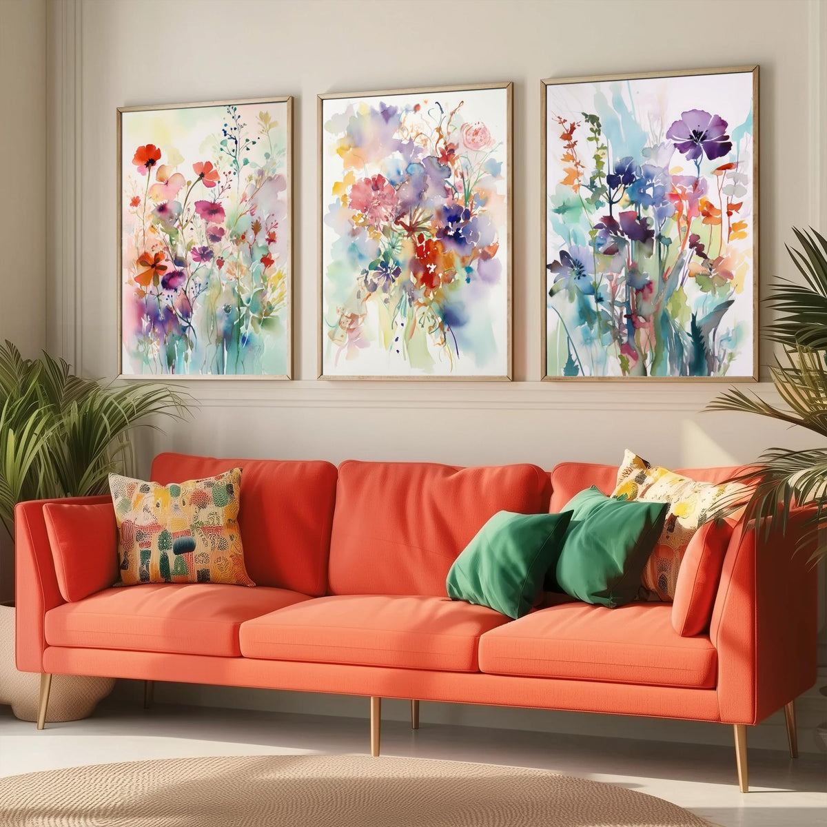 Violet Watercolour Flowers Set of Three Art Prints - 3 Purple Floral Posters - Dreamy Botanical Painting Wall Art Gift Meadow