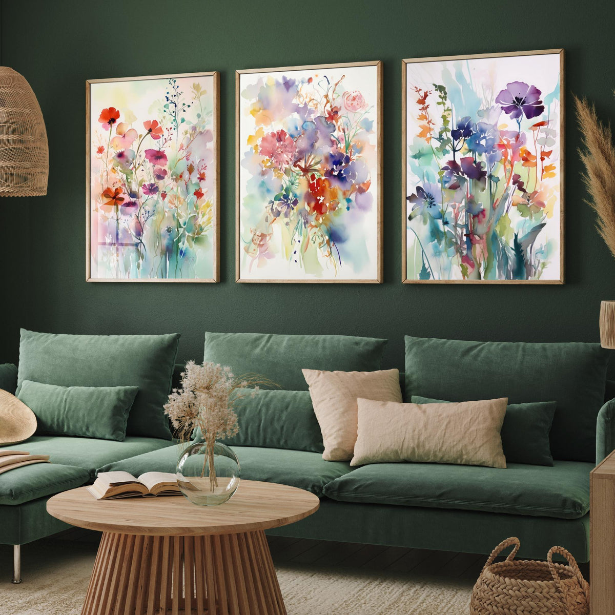 Violet Watercolour Flowers Set of Three Art Prints - 3 Purple Floral Posters - Dreamy Botanical Painting Wall Art Gift Meadow