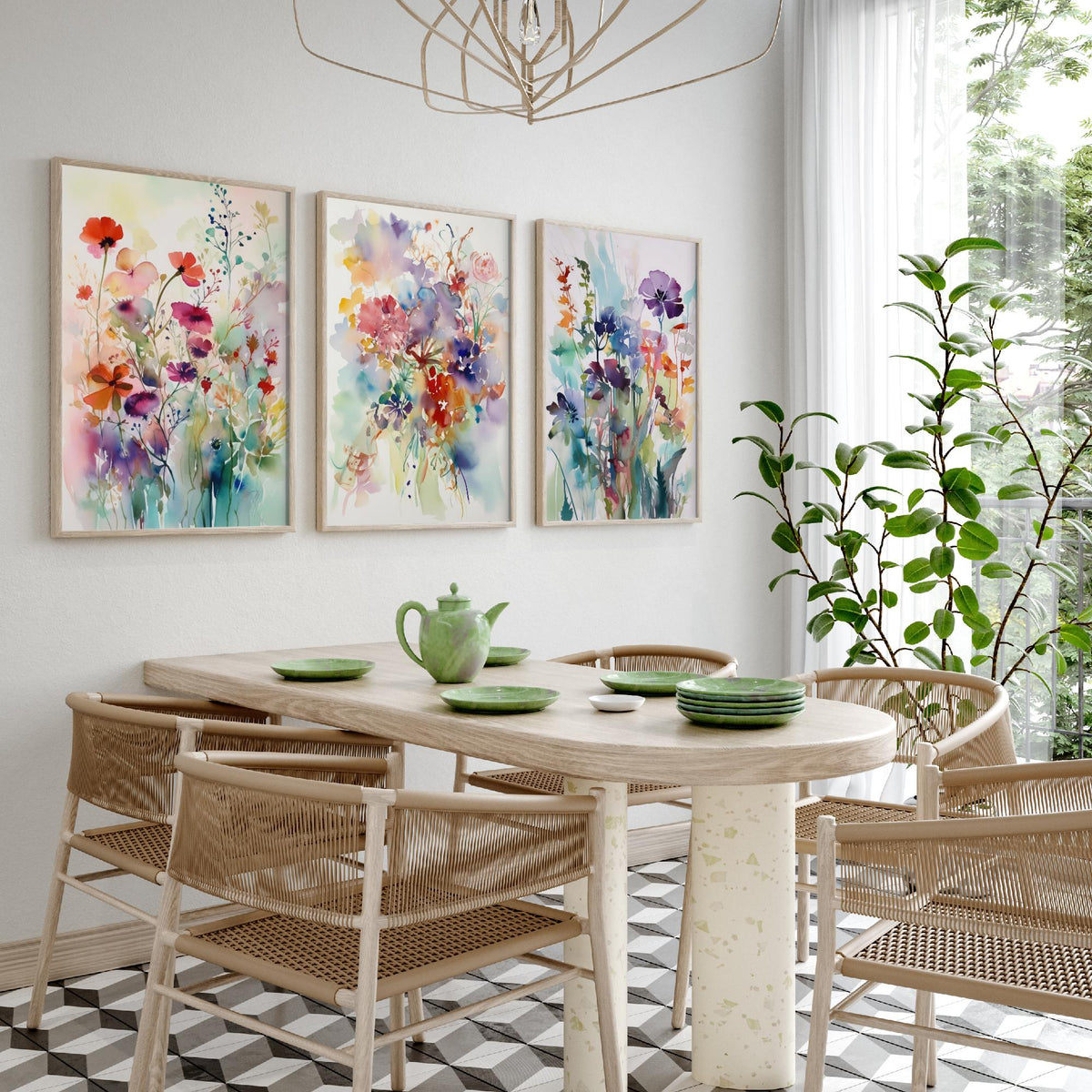 Violet Watercolour Flowers Set of Three Art Prints - 3 Purple Floral Posters - Dreamy Botanical Painting Wall Art Gift Meadow