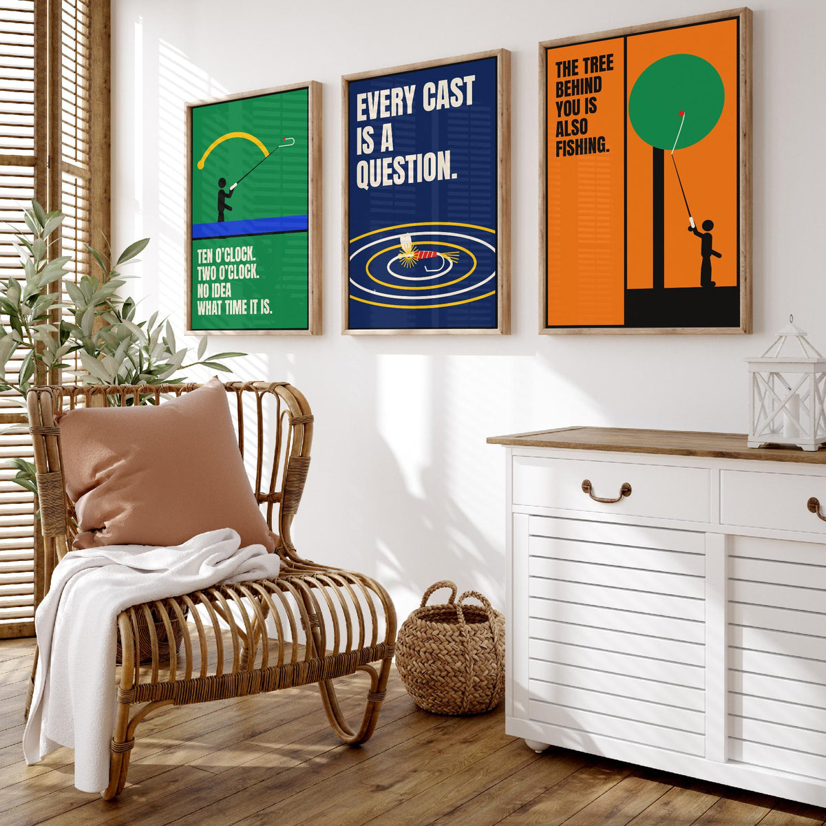 Fly Fishing Quotes Set of Three Art Prints - 3 Bauhaus Angler Posters - Minimalist Outdoor Wall Art Illustration V1