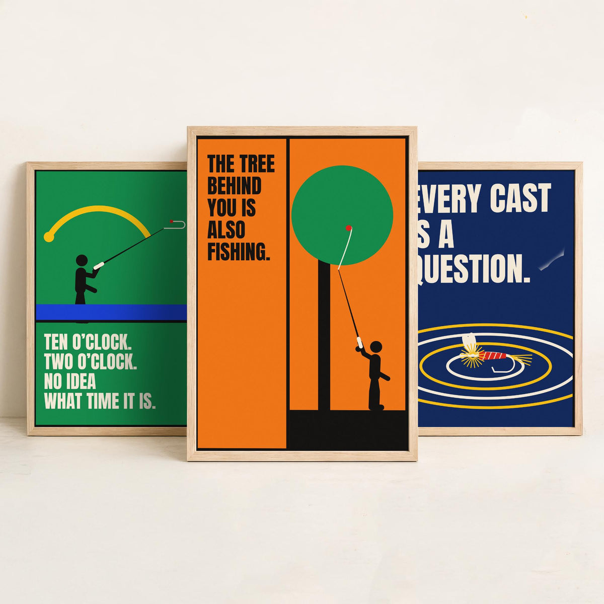 Fly Fishing Quotes Set of Three Art Prints - 3 Bauhaus Angler Posters - Minimalist Outdoor Wall Art Illustration V1