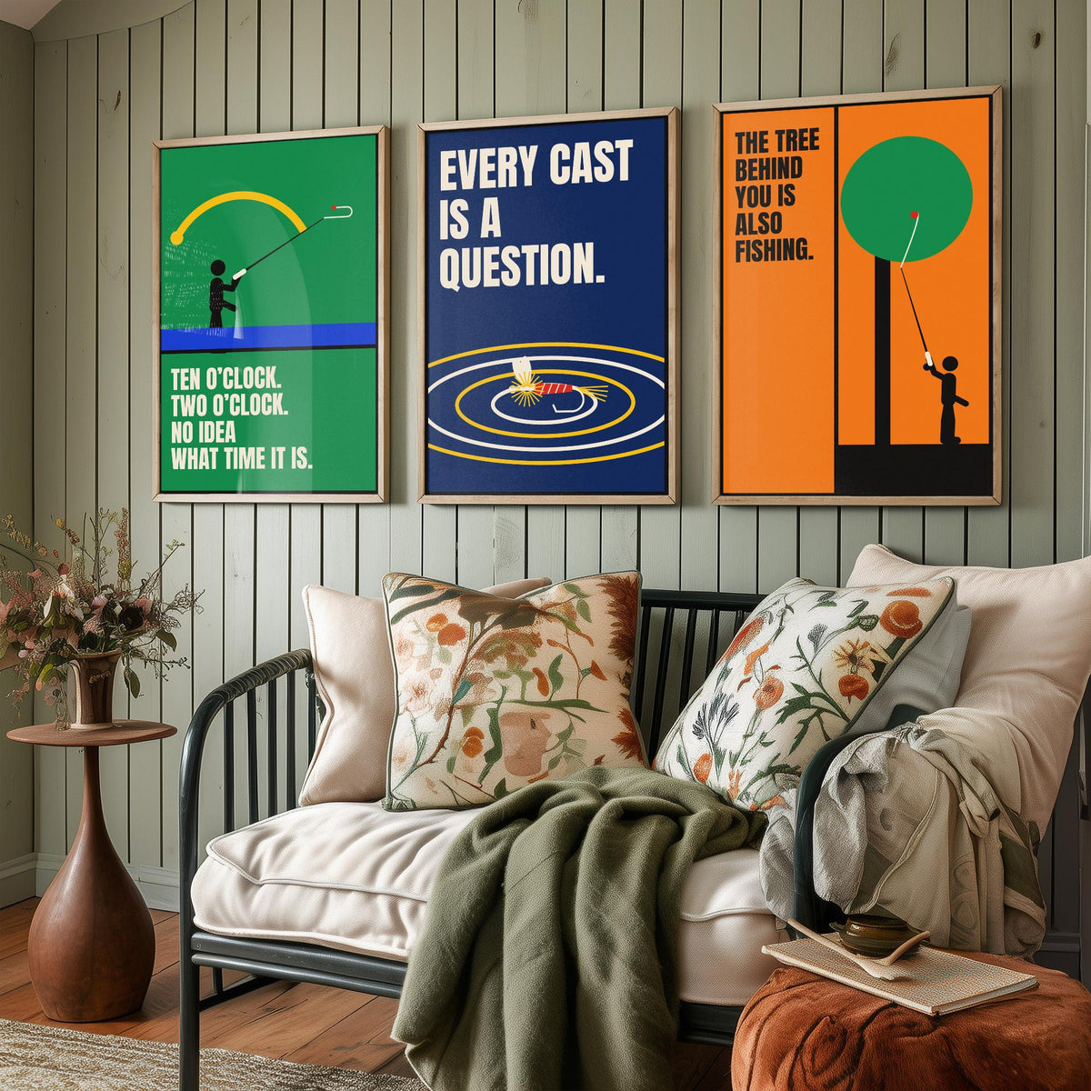 Fly Fishing Quotes Set of Three Art Prints - 3 Bauhaus Angler Posters - Minimalist Outdoor Wall Art Illustration V1