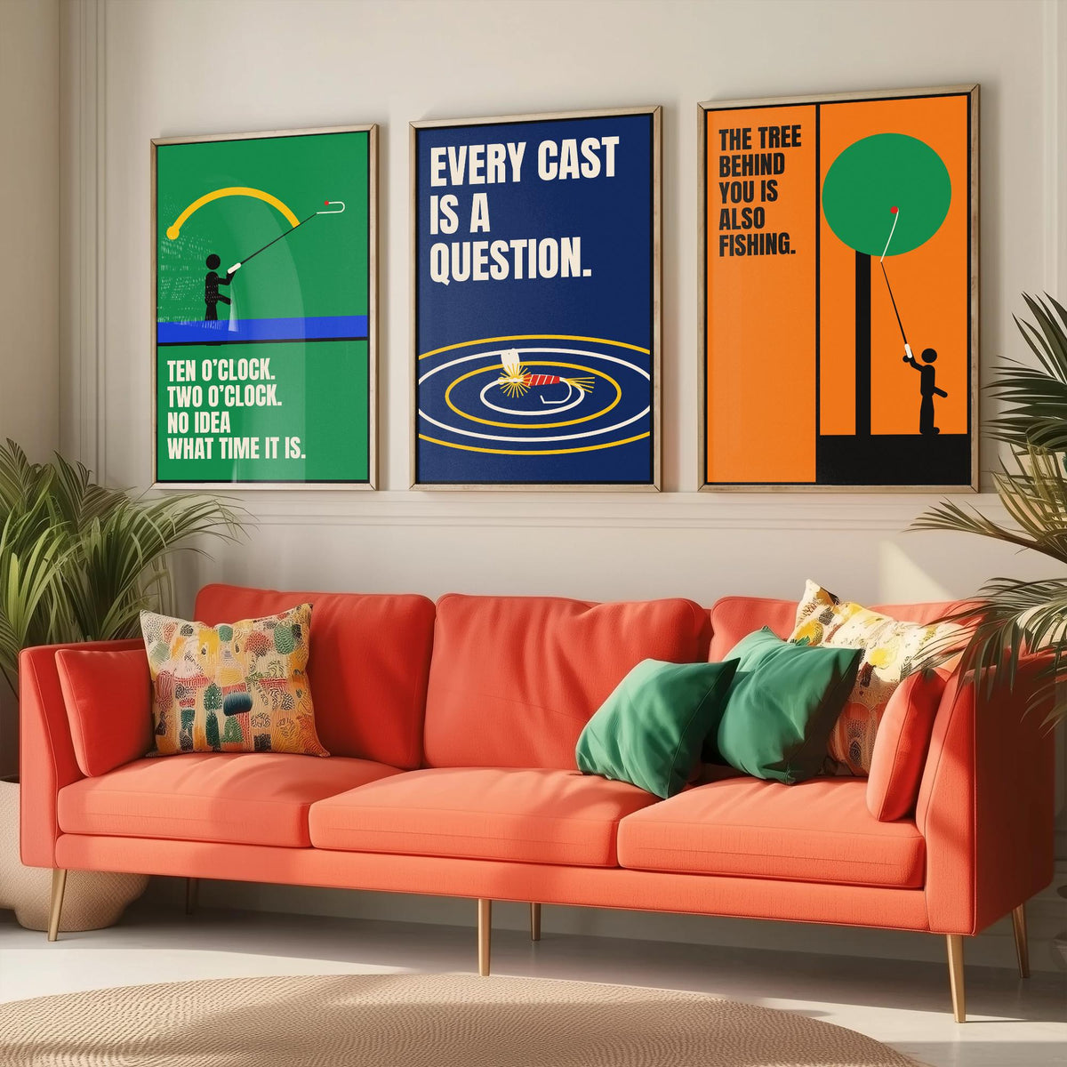 Fly Fishing Quotes Set of Three Art Prints - 3 Bauhaus Angler Posters - Minimalist Outdoor Wall Art Illustration V1