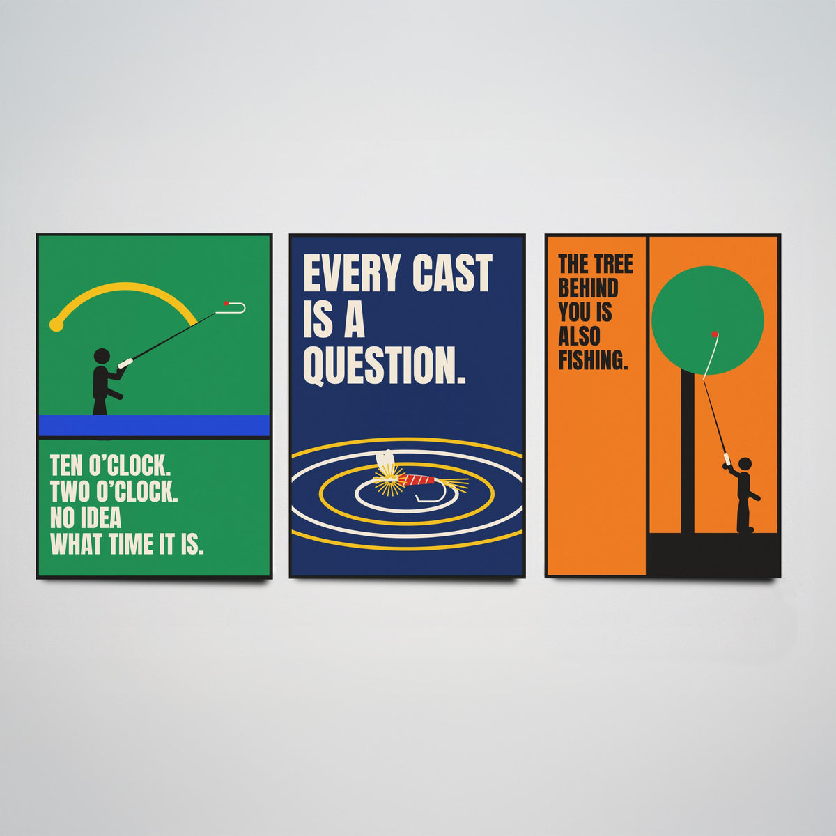 Fly Fishing Quotes Set of Three Art Prints - 3 Bauhaus Angler Posters - Minimalist Outdoor Wall Art Illustration V1