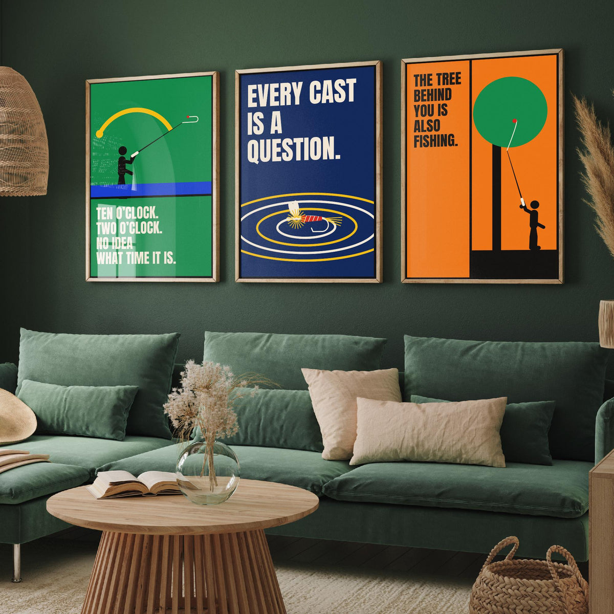 Fly Fishing Quotes Set of Three Art Prints - 3 Bauhaus Angler Posters - Minimalist Outdoor Wall Art Illustration V1