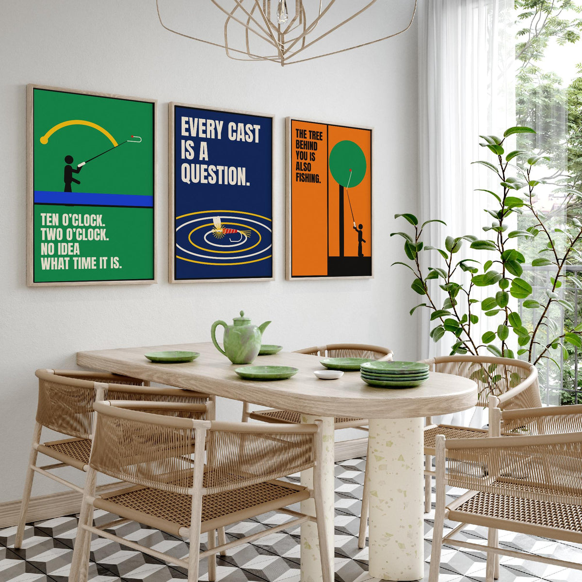 Fly Fishing Quotes Set of Three Art Prints - 3 Bauhaus Angler Posters - Minimalist Outdoor Wall Art Illustration V1