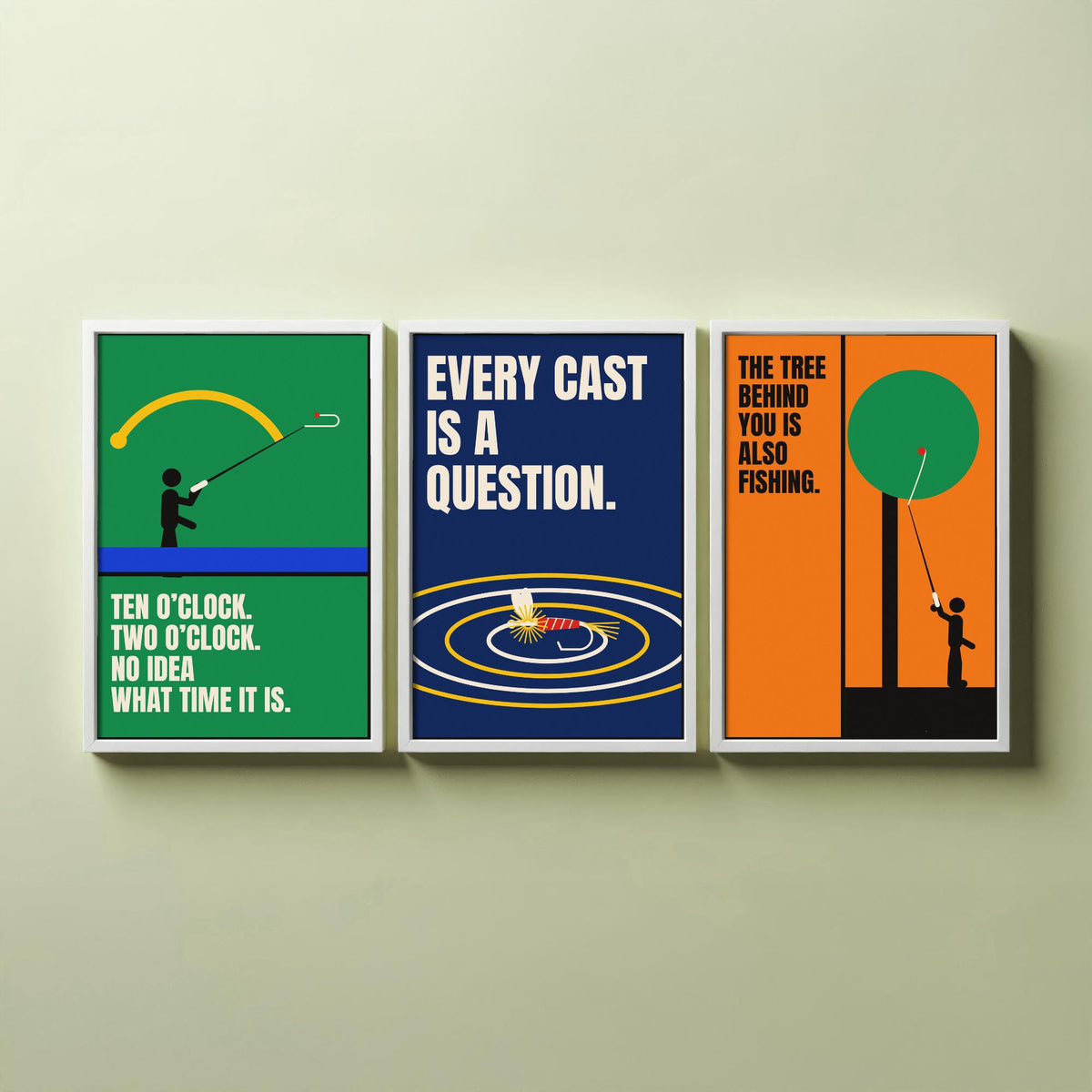 Fly Fishing Quotes Set of Three Art Prints - 3 Bauhaus Angler Posters - Minimalist Outdoor Wall Art Illustration V1