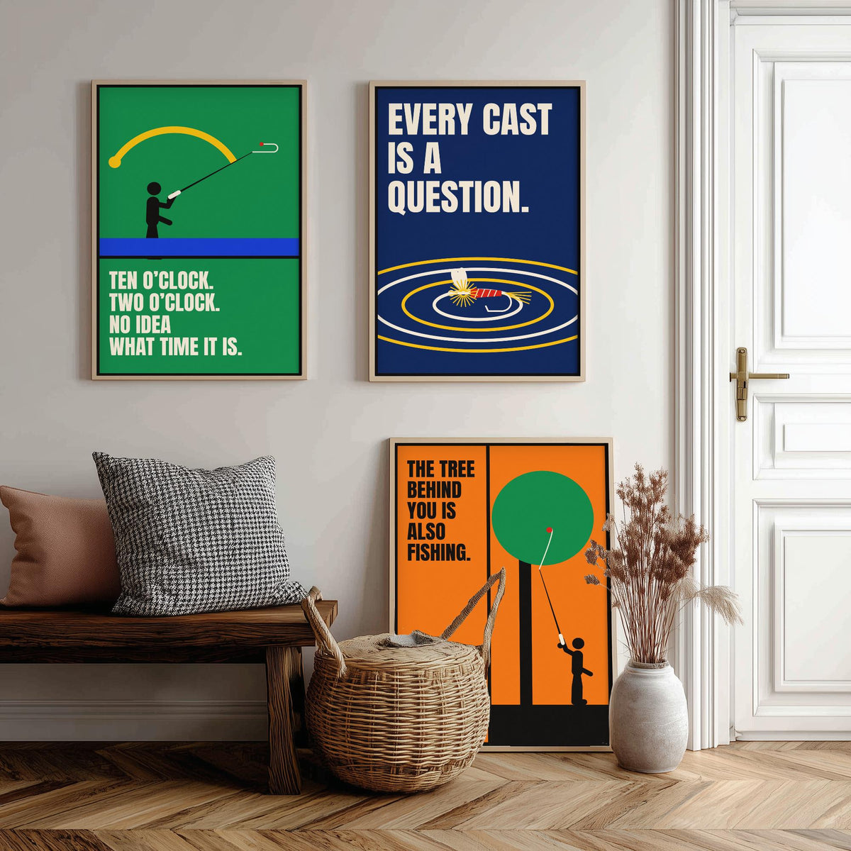 Fly Fishing Quotes Set of Three Art Prints - 3 Bauhaus Angler Posters - Minimalist Outdoor Wall Art Illustration V1
