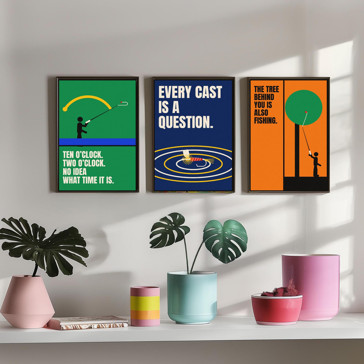 Fly Fishing Quotes Set of Three Art Prints - 3 Bauhaus Angler Posters - Minimalist Outdoor Wall Art Illustration V1