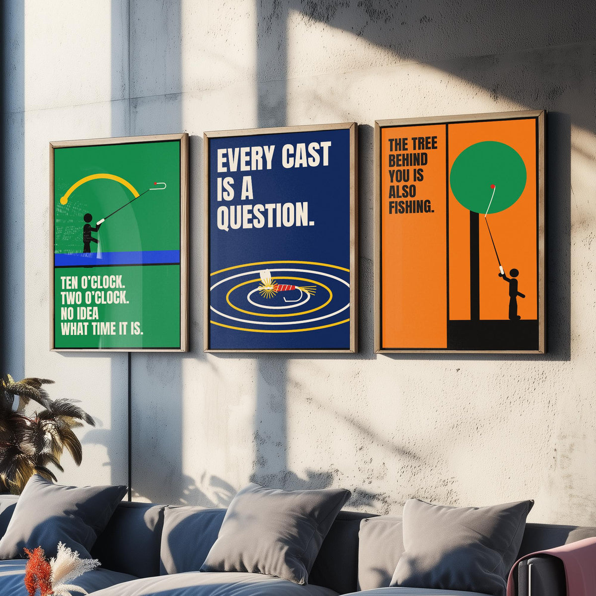 Fly Fishing Quotes Set of Three Art Prints - 3 Bauhaus Angler Posters - Minimalist Outdoor Wall Art Illustration V1