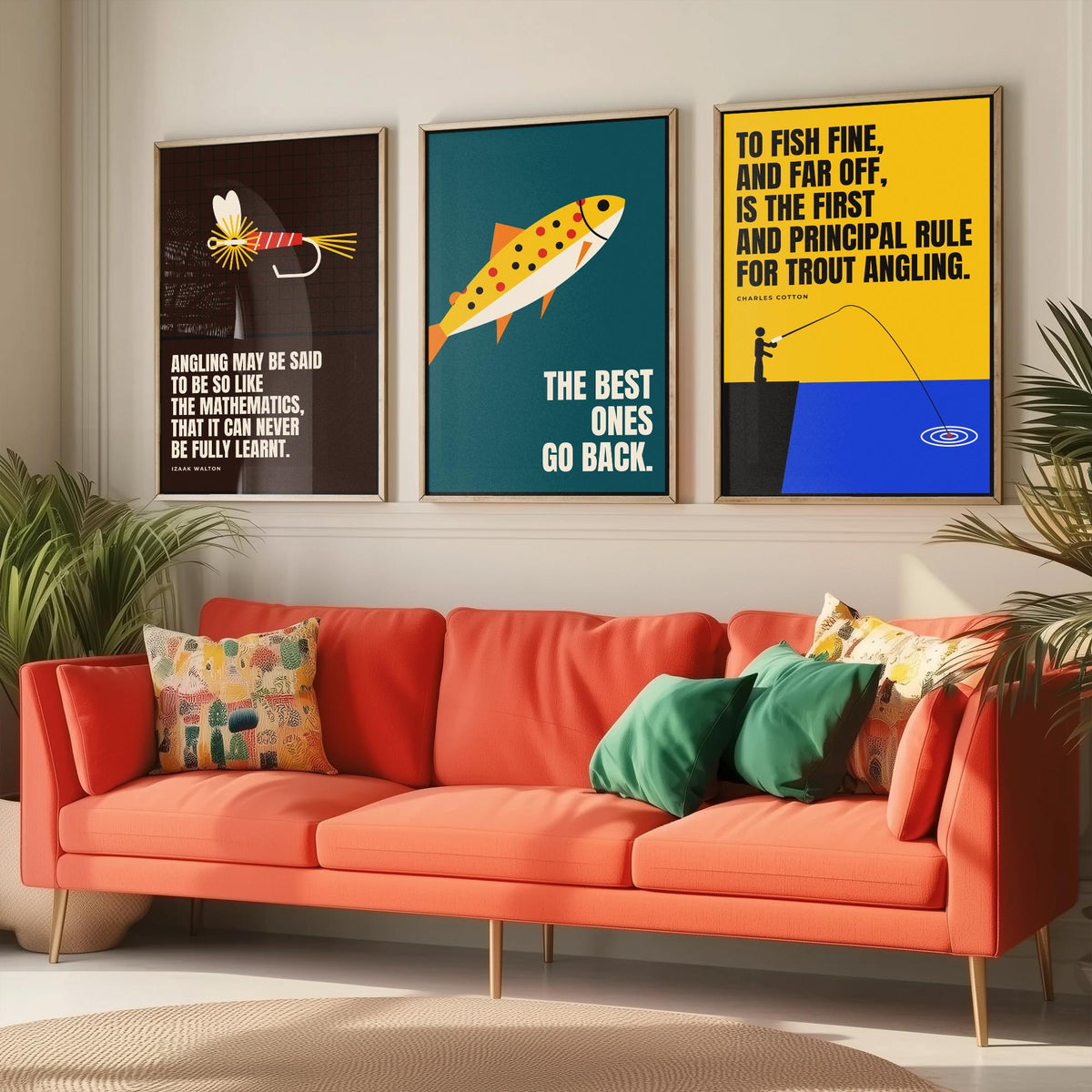 Fly Fishing Quotes Set of Three Art Prints - 3 Retro Bauhaus Angler Posters - Minimalist Outdoor Wall Art Illustration V2