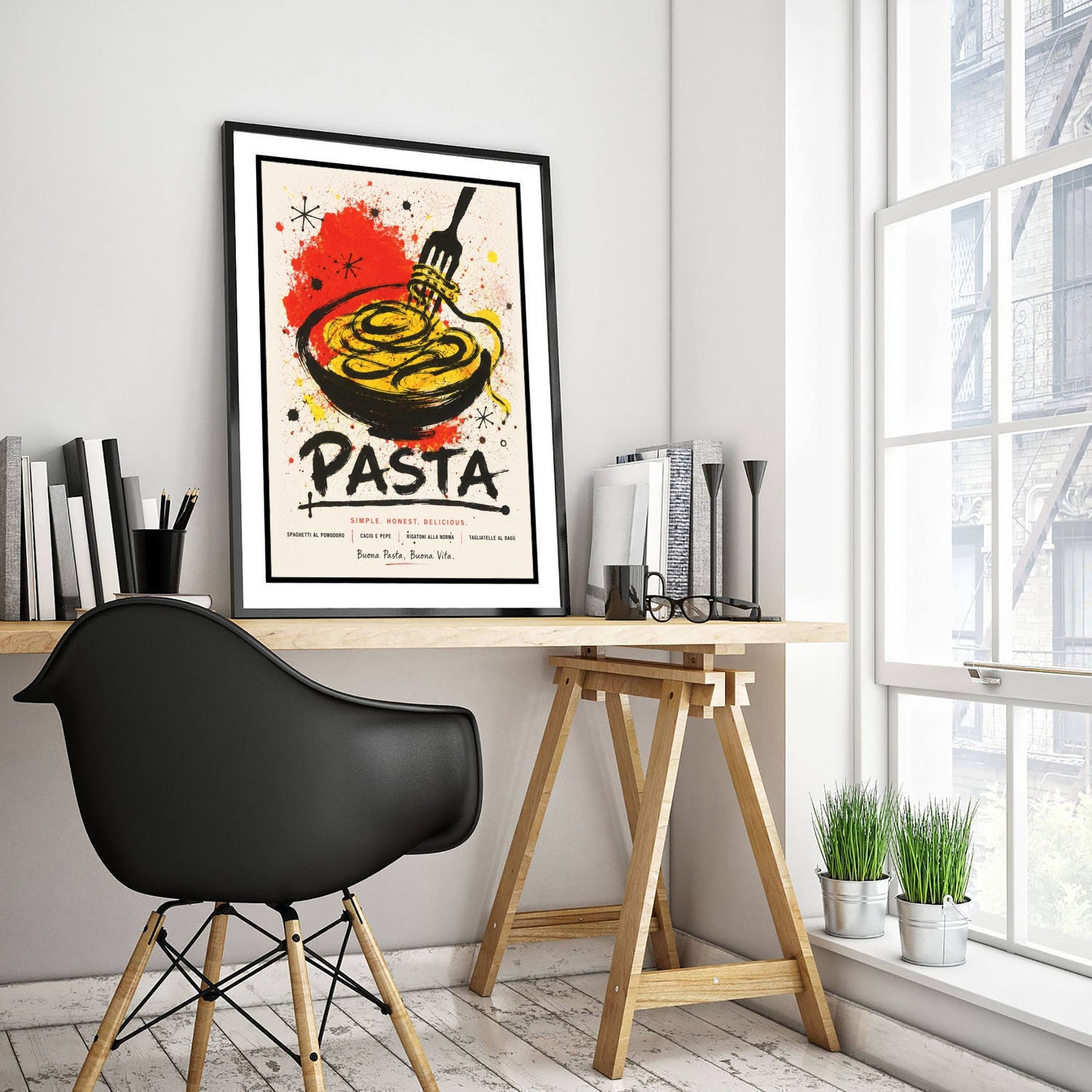 Pasta Art Print - Ink Splatter Painting Poster - Italian Food Kitchen Art - Pasta Lover Wall Decor 1/3