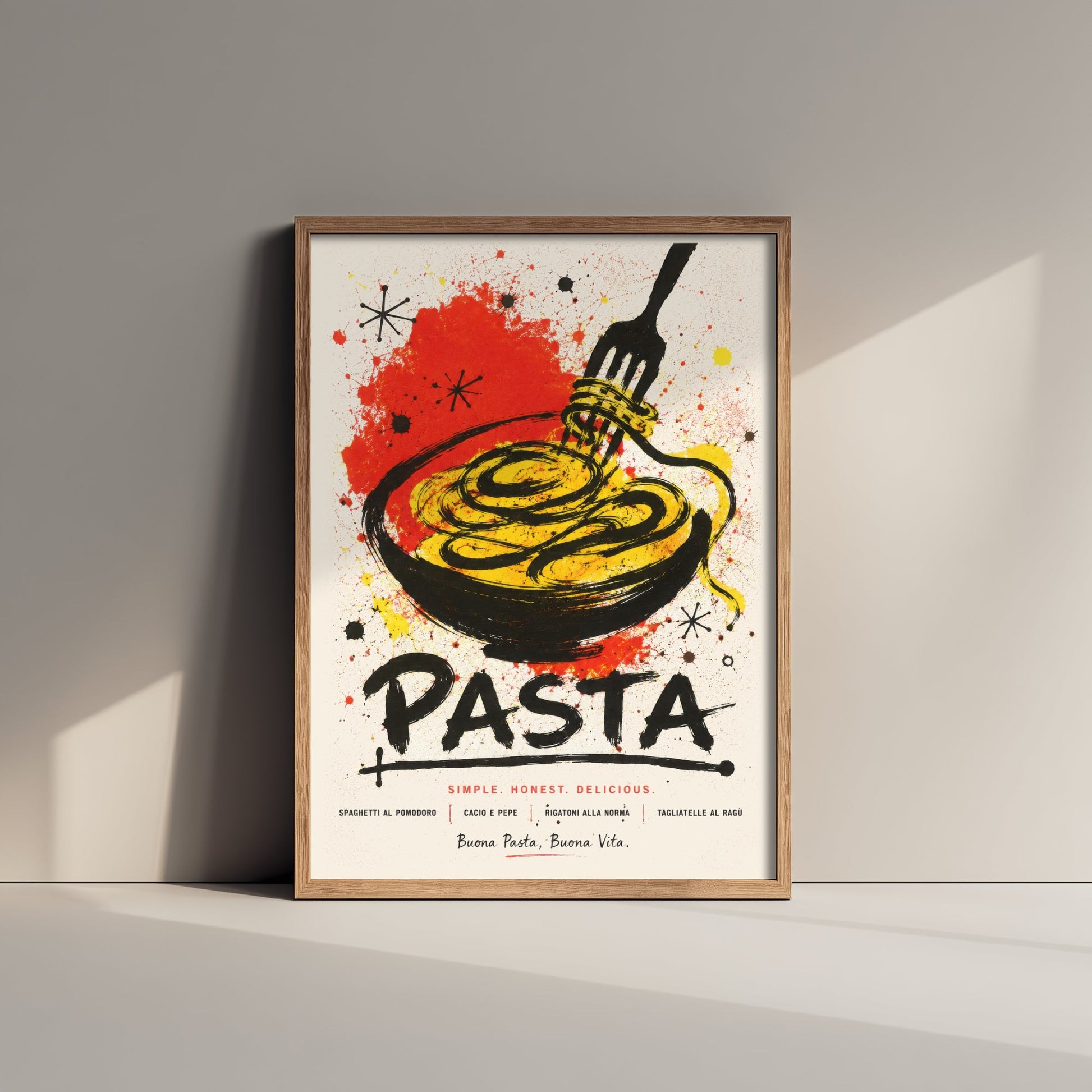 Pasta Art Print - Ink Splatter Painting Poster - Italian Food Kitchen Art - Pasta Lover Wall Decor 1/3