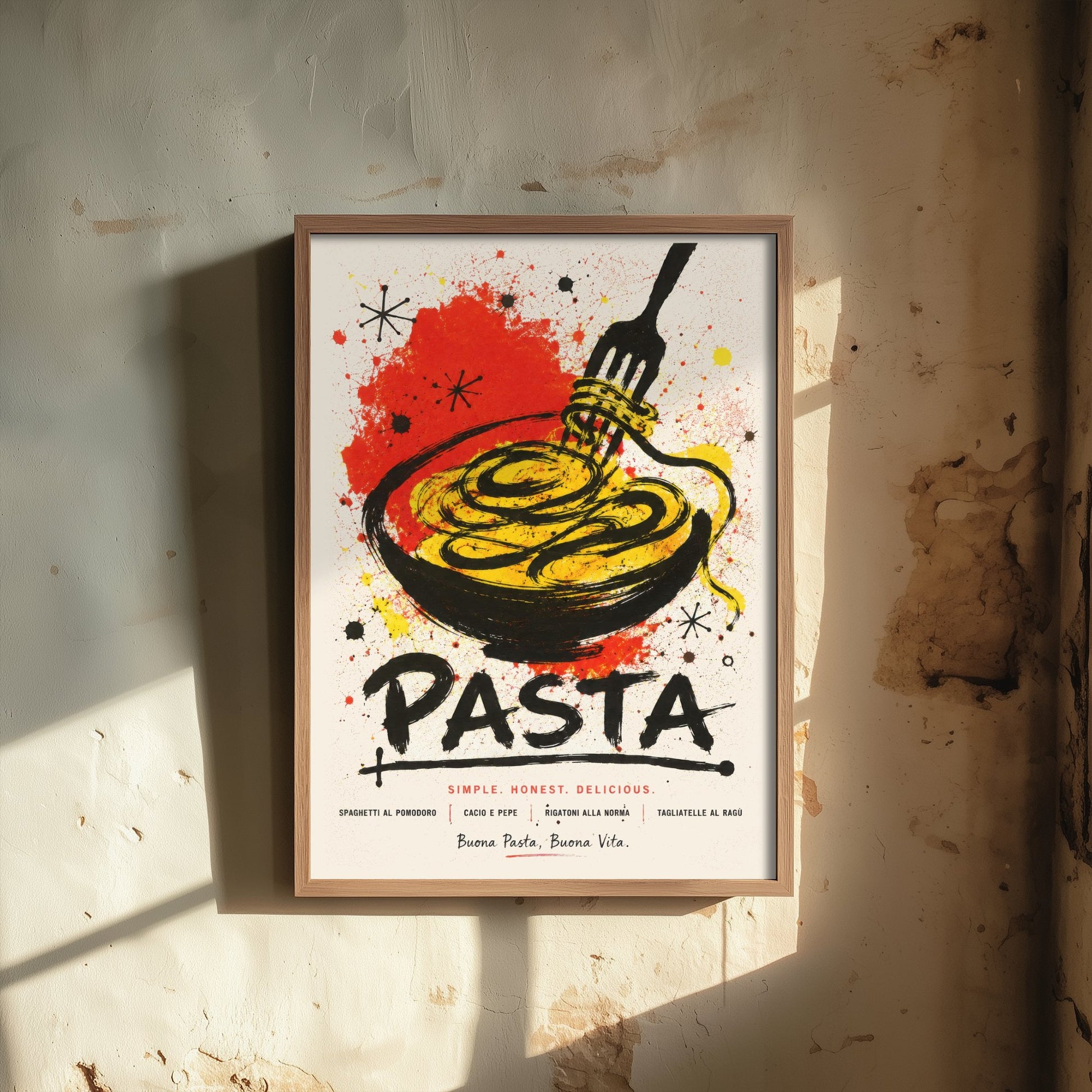 Pasta Art Print - Ink Splatter Painting Poster - Italian Food Kitchen Art - Pasta Lover Wall Decor 1/3