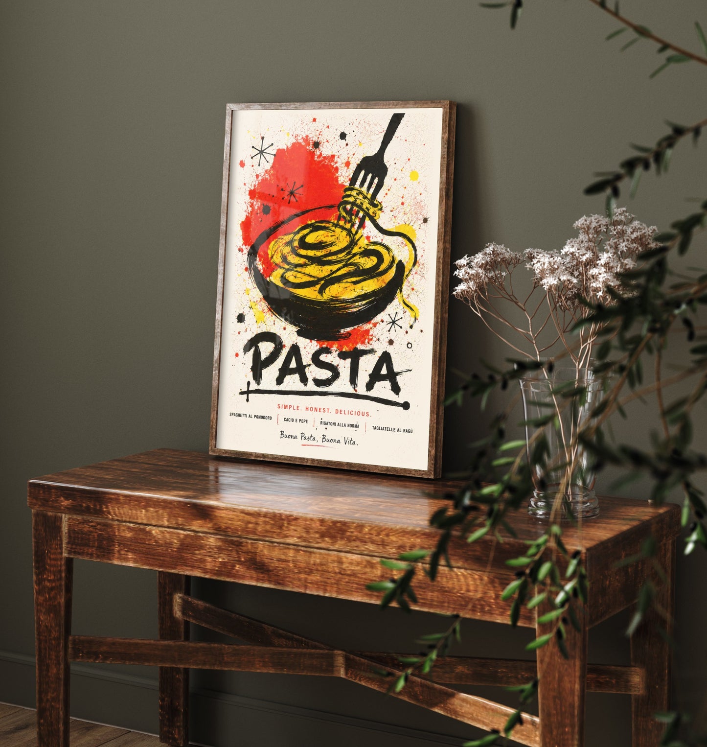 Pasta Art Print - Ink Splatter Painting Poster - Italian Food Kitchen Art - Pasta Lover Wall Decor 1/3