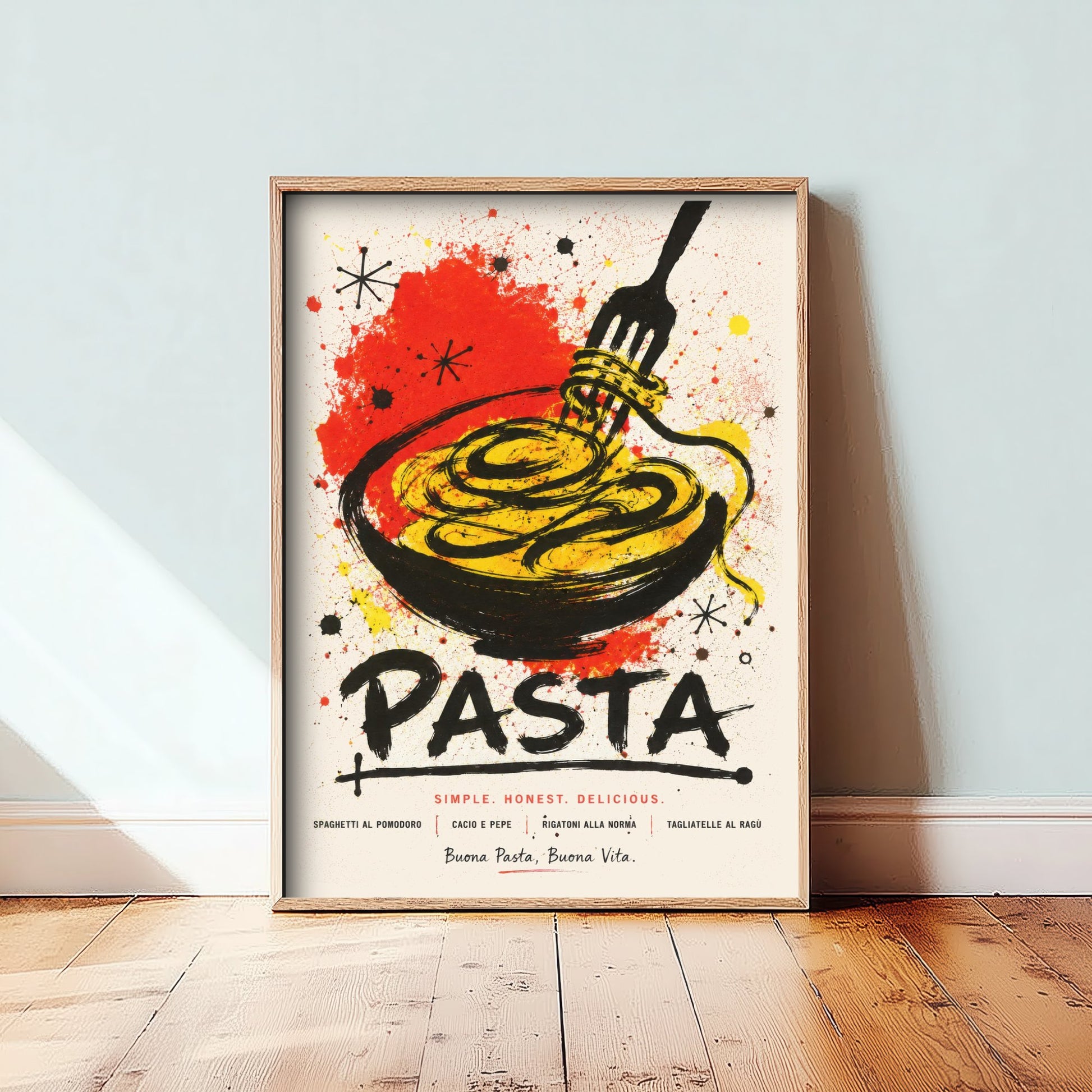 Pasta Art Print - Ink Splatter Painting Poster - Italian Food Kitchen Art - Pasta Lover Wall Decor 1/3