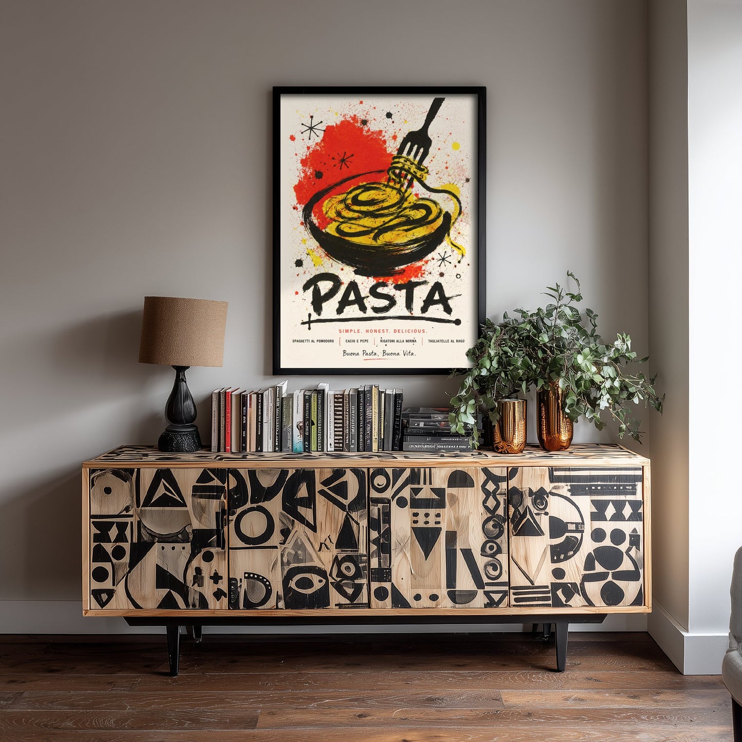 Pasta Art Print - Ink Splatter Painting Poster - Italian Food Kitchen Art - Pasta Lover Wall Decor 1/3