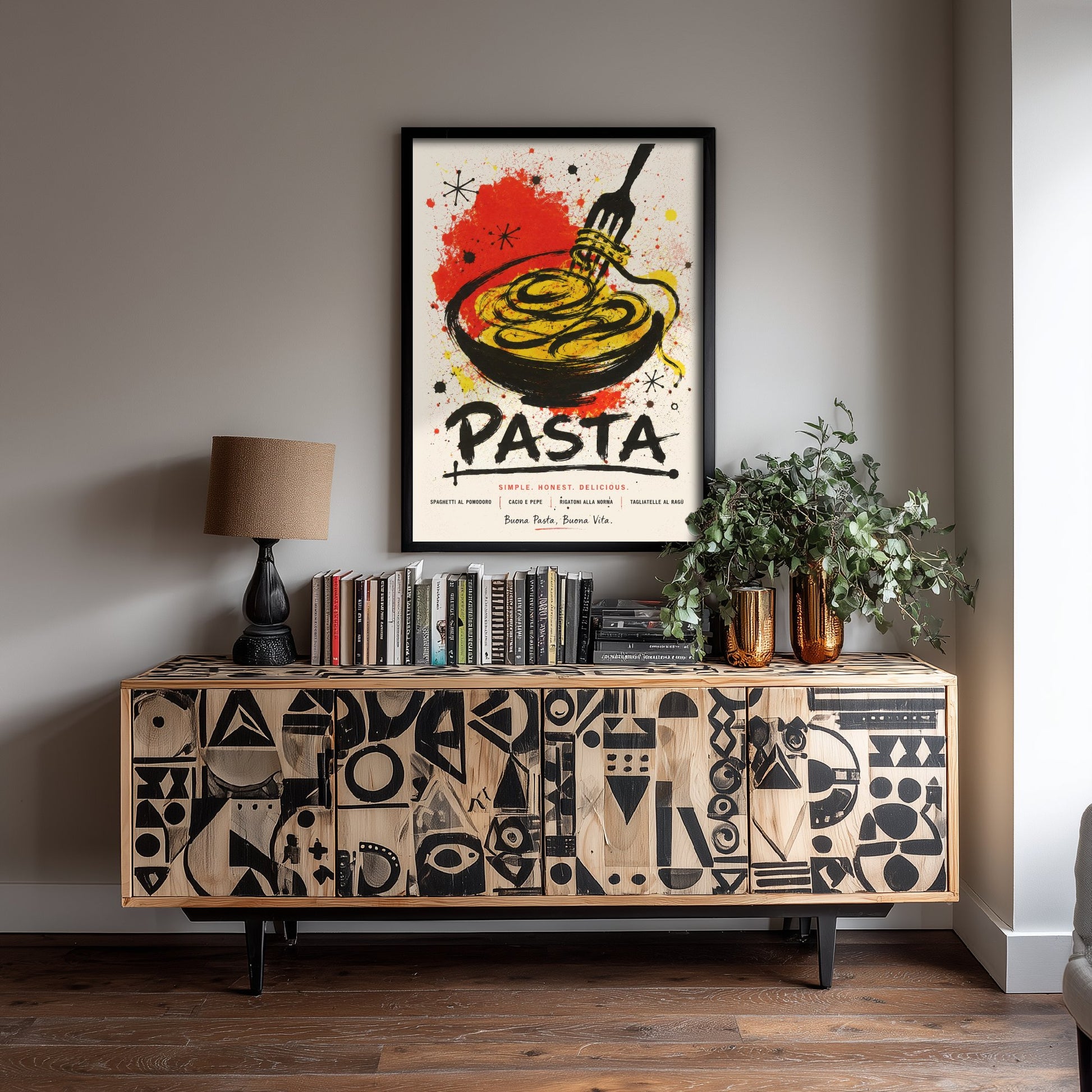 Pasta Art Print - Ink Splatter Painting Poster - Italian Food Kitchen Art - Pasta Lover Wall Decor 1/3