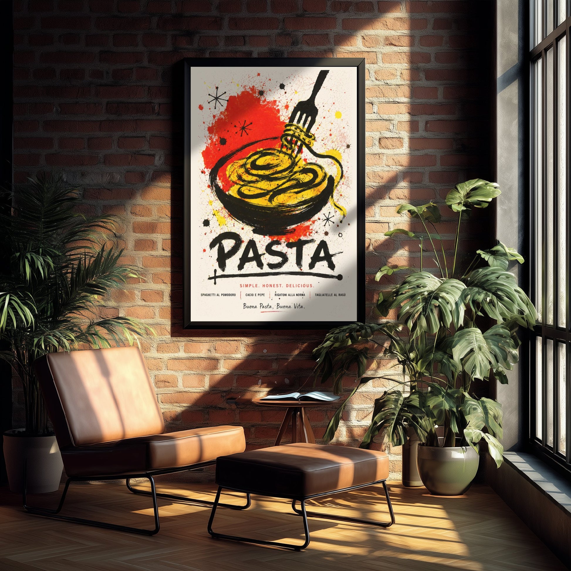Pasta Art Print - Ink Splatter Painting Poster - Italian Food Kitchen Art - Pasta Lover Wall Decor 1/3