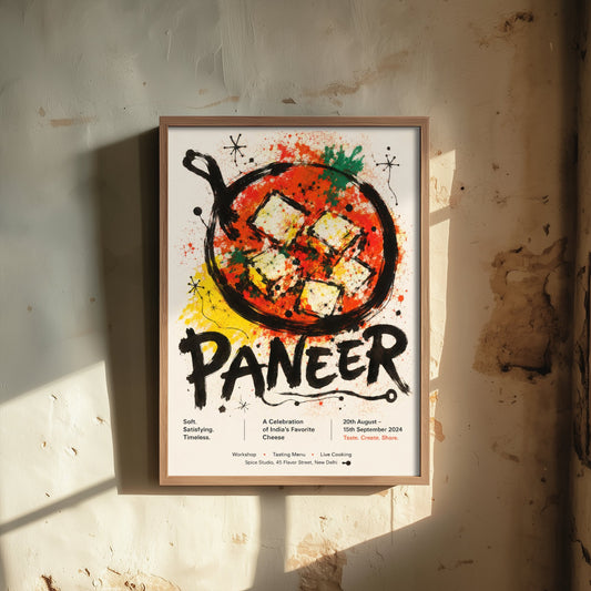 Paneer Art Print - Ink Splatter Painting Poster - Indian Food Kitchen Art - Curry Lover Wall Decor 2/3