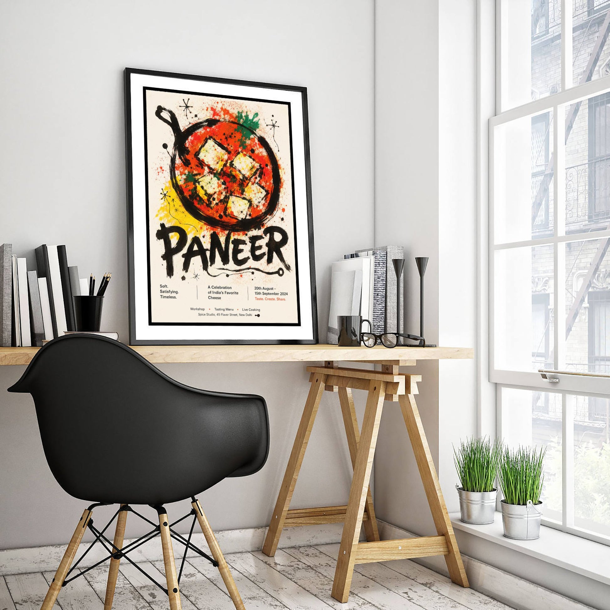 Paneer Art Print - Ink Splatter Painting Poster - Indian Food Kitchen Art - Curry Lover Wall Decor 2/3