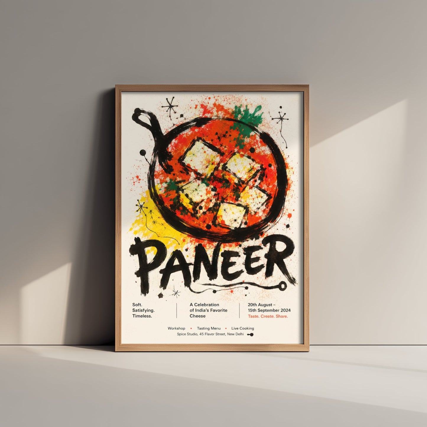 Paneer Art Print - Ink Splatter Painting Poster - Indian Food Kitchen Art - Curry Lover Wall Decor 2/3