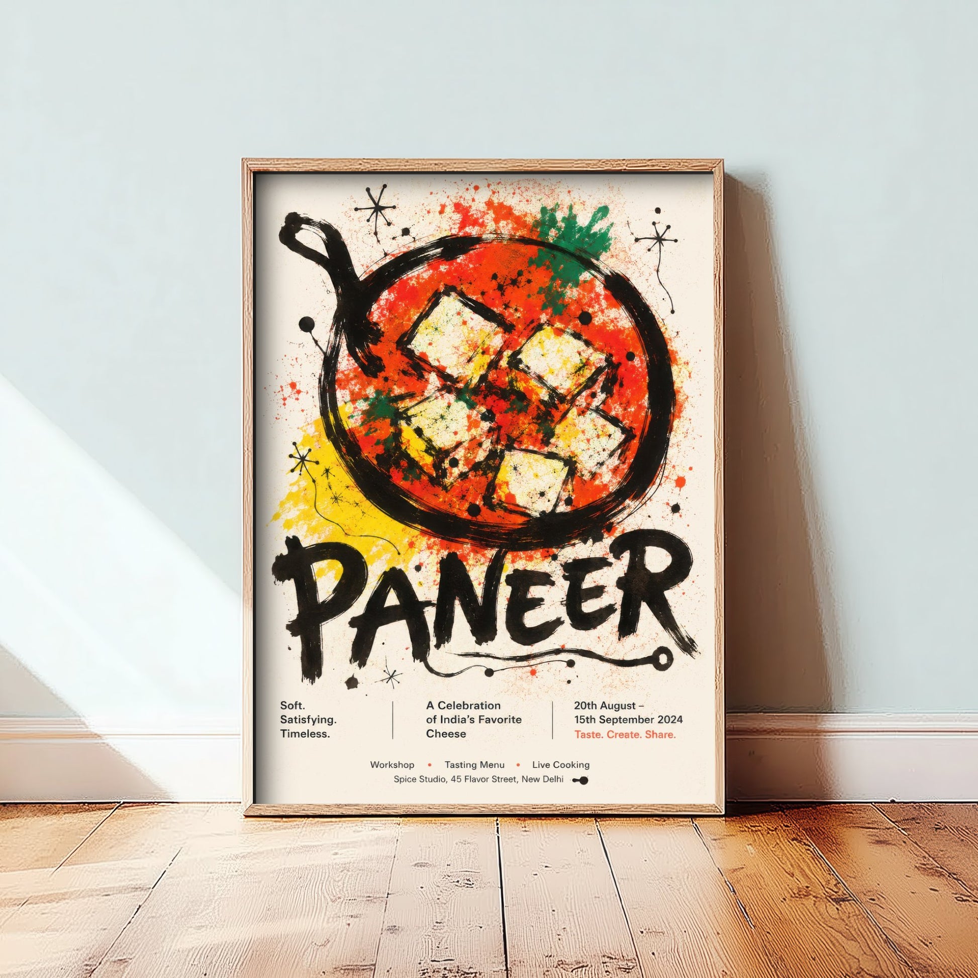 Paneer Art Print - Ink Splatter Painting Poster - Indian Food Kitchen Art - Curry Lover Wall Decor 2/3