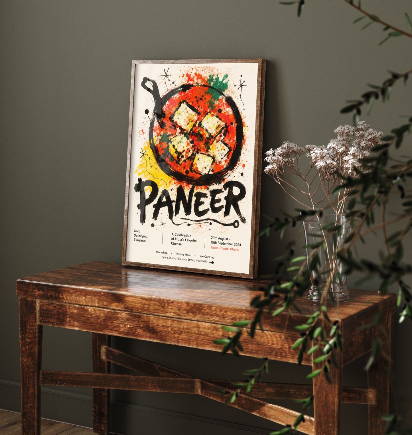 Paneer Art Print - Ink Splatter Painting Poster - Indian Food Kitchen Art - Curry Lover Wall Decor 2/3