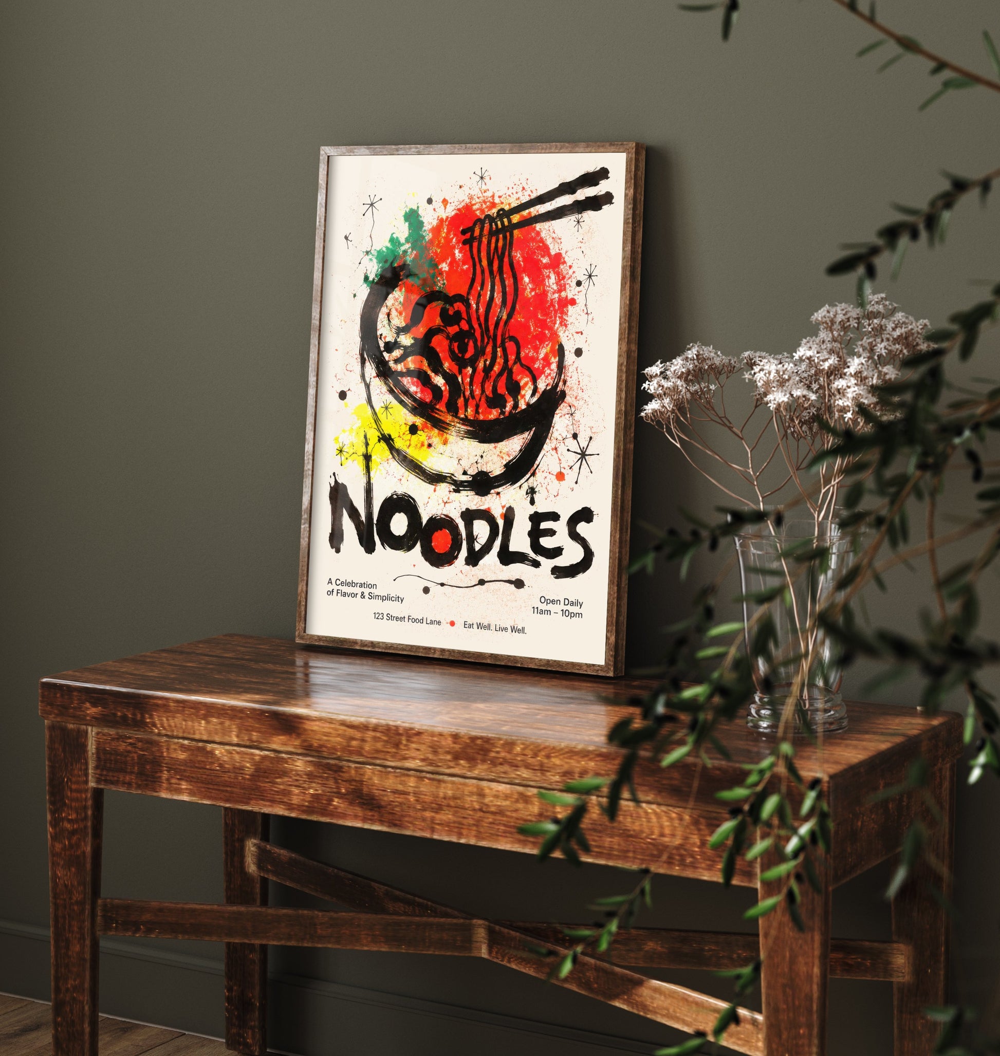 Noodles Art Print - Ink Splatter Painting Poster - Asian Food Kitchen Art - Noodle Lover Wall Decor 3/3