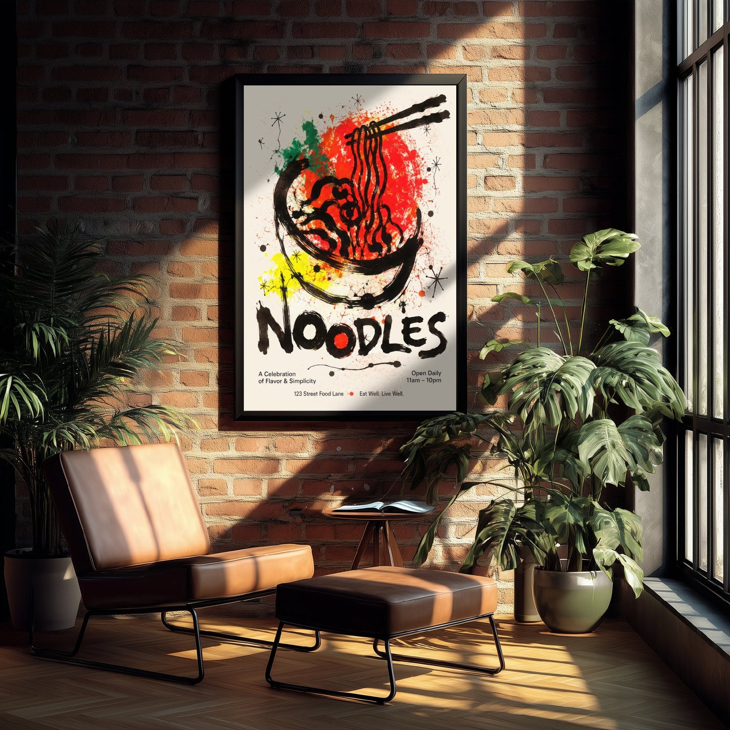 Noodles Art Print - Ink Splatter Painting Poster - Asian Food Kitchen Art - Noodle Lover Wall Decor 3/3