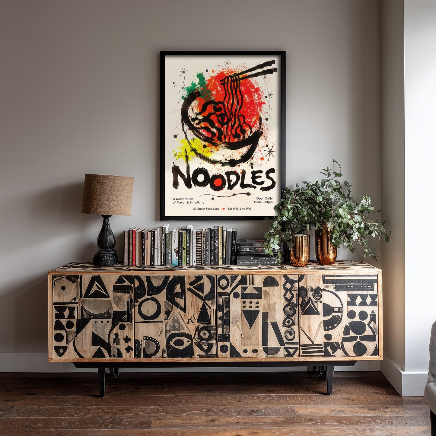 Noodles Art Print - Ink Splatter Painting Poster - Asian Food Kitchen Art - Noodle Lover Wall Decor 3/3
