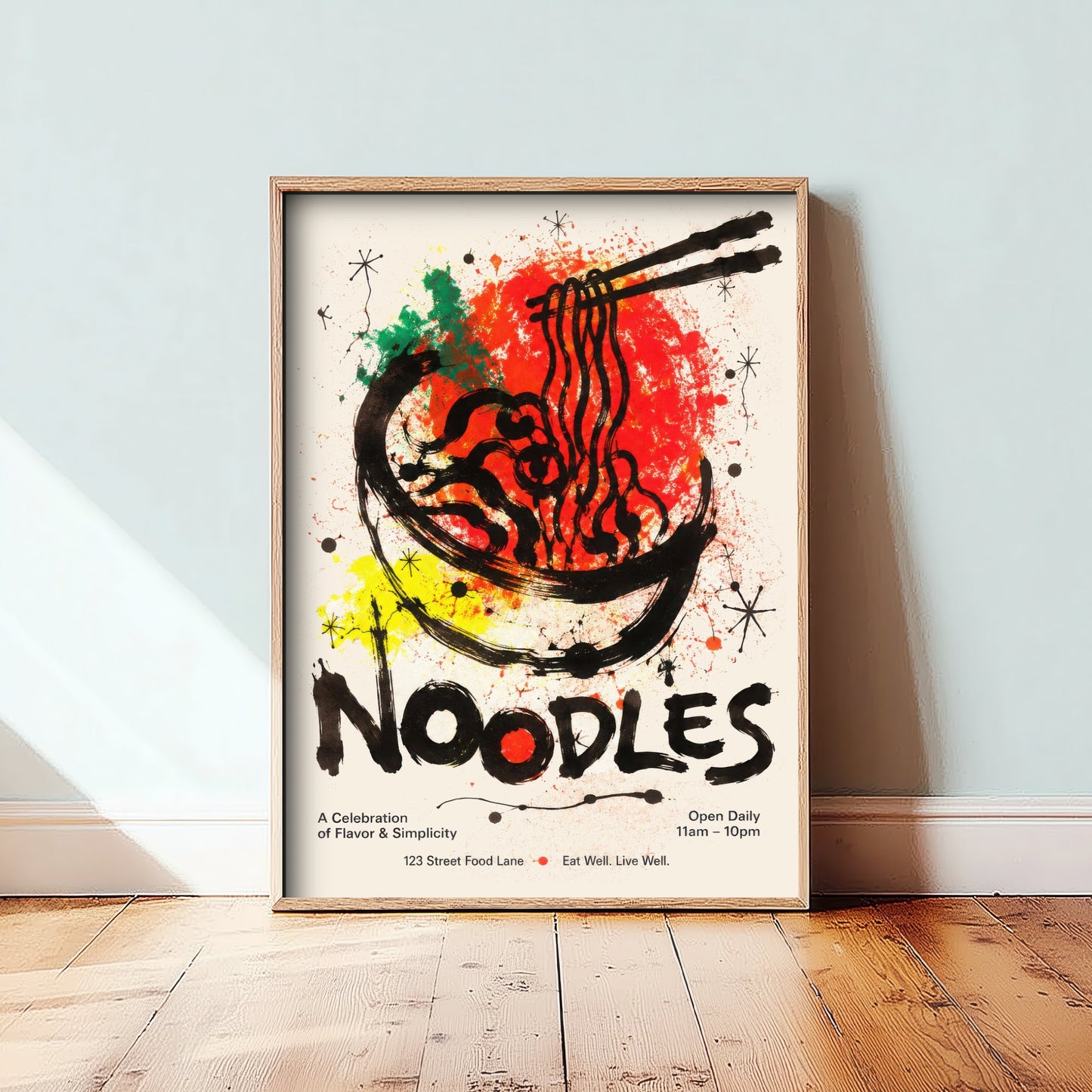 Noodles Art Print - Ink Splatter Painting Poster - Asian Food Kitchen Art - Noodle Lover Wall Decor 3/3