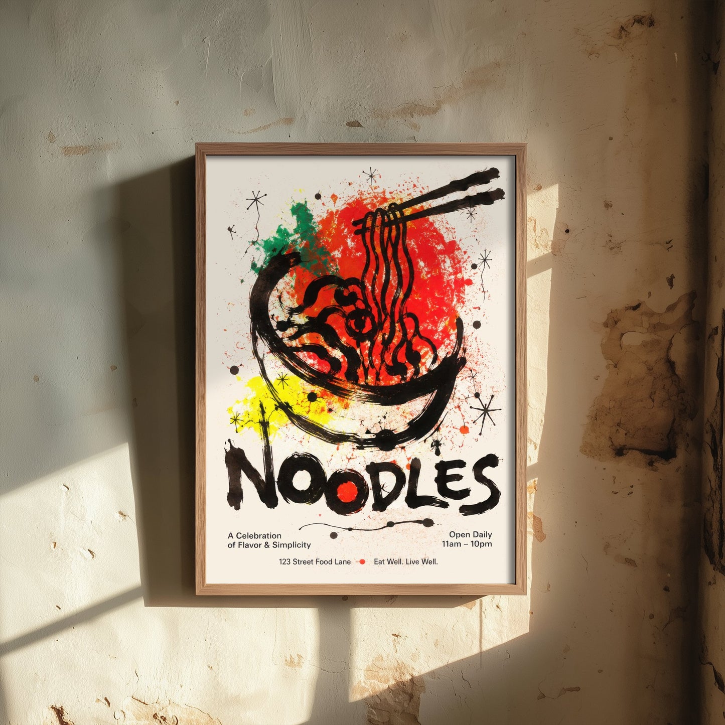 Noodles Art Print - Ink Splatter Painting Poster - Asian Food Kitchen Art - Noodle Lover Wall Decor 3/3