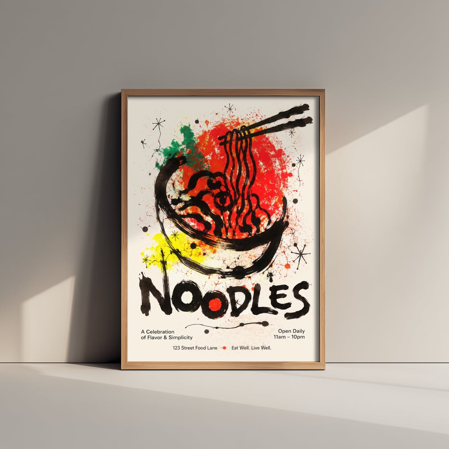 Noodles Art Print - Ink Splatter Painting Poster - Asian Food Kitchen Art - Noodle Lover Wall Decor 3/3