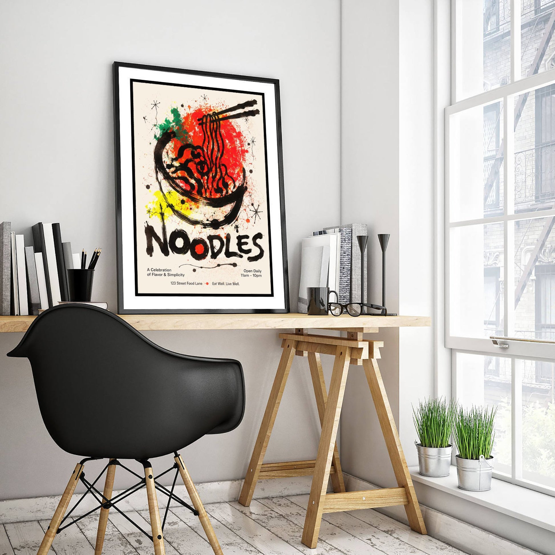 Noodles Art Print - Ink Splatter Painting Poster - Asian Food Kitchen Art - Noodle Lover Wall Decor 3/3