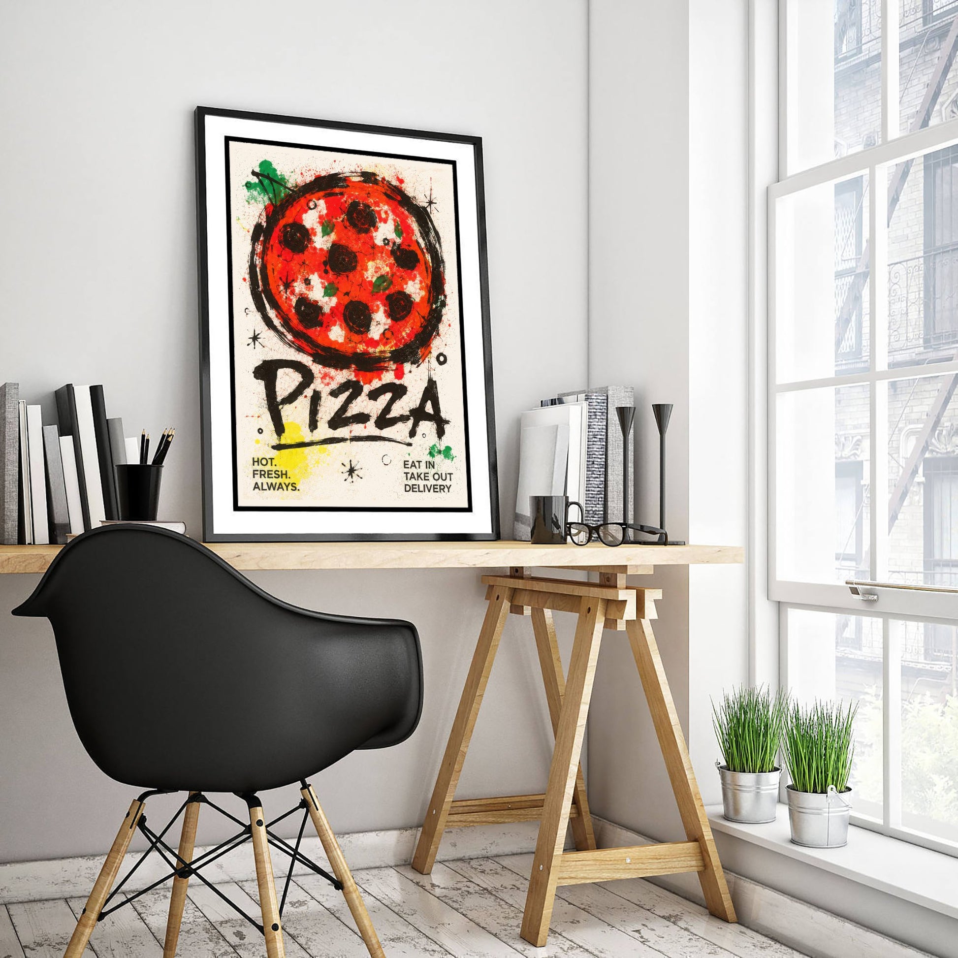 Pizza Art Print - Ink Splatter Painting Poster - Italian Food Kitchen Art - Pizza Lover Wall Decor 1/3