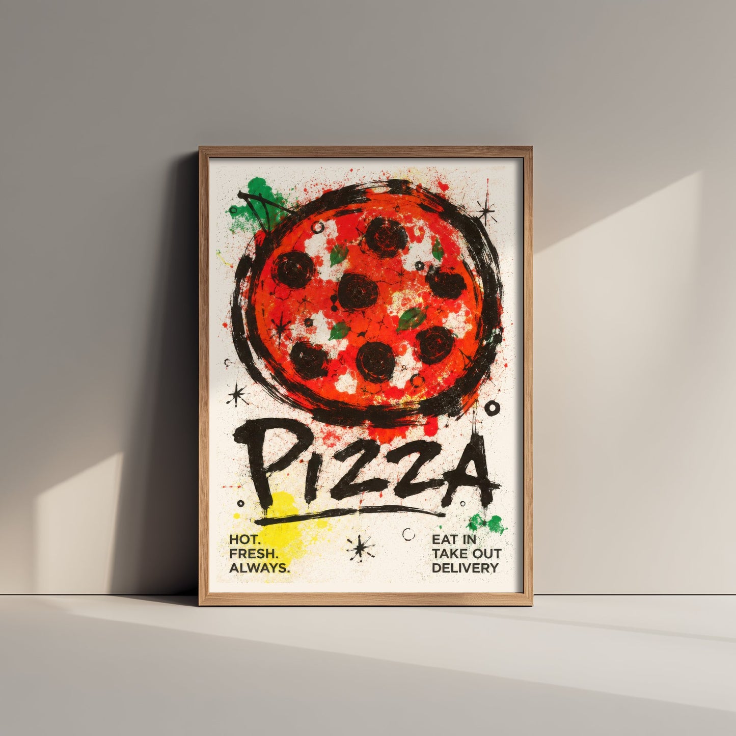 Pizza Art Print - Ink Splatter Painting Poster - Italian Food Kitchen Art - Pizza Lover Wall Decor 1/3