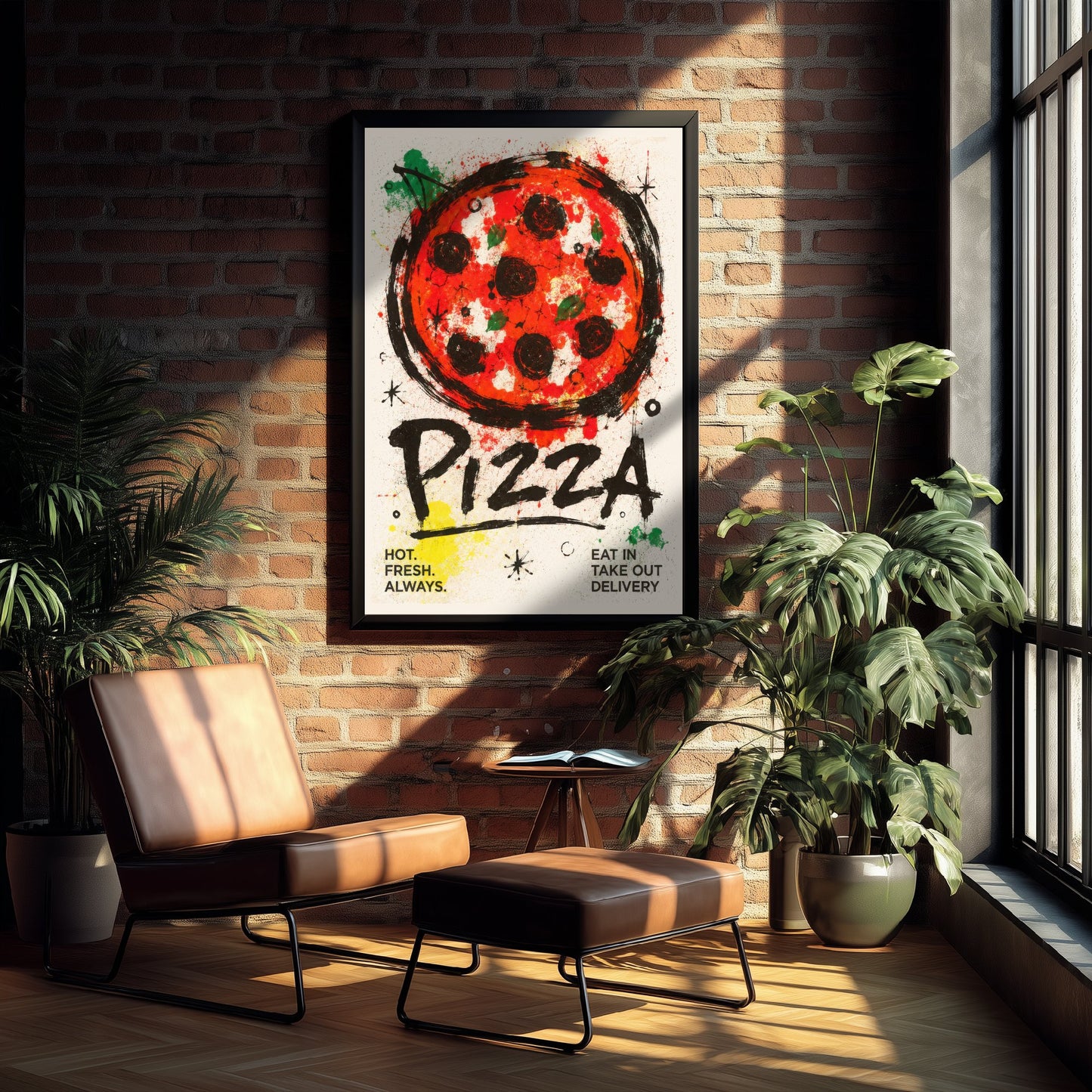 Pizza Art Print - Ink Splatter Painting Poster - Italian Food Kitchen Art - Pizza Lover Wall Decor 1/3