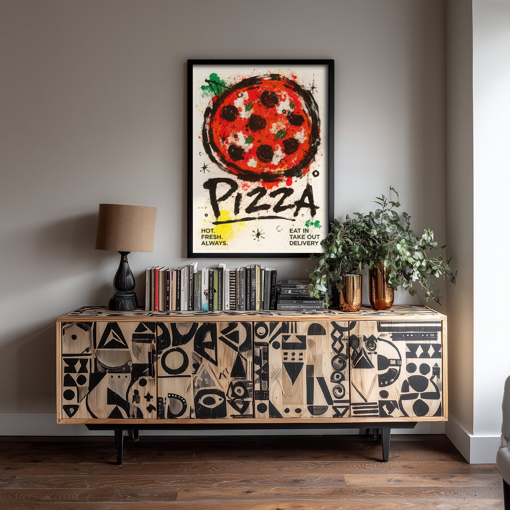 Pizza Art Print - Ink Splatter Painting Poster - Italian Food Kitchen Art - Pizza Lover Wall Decor 1/3