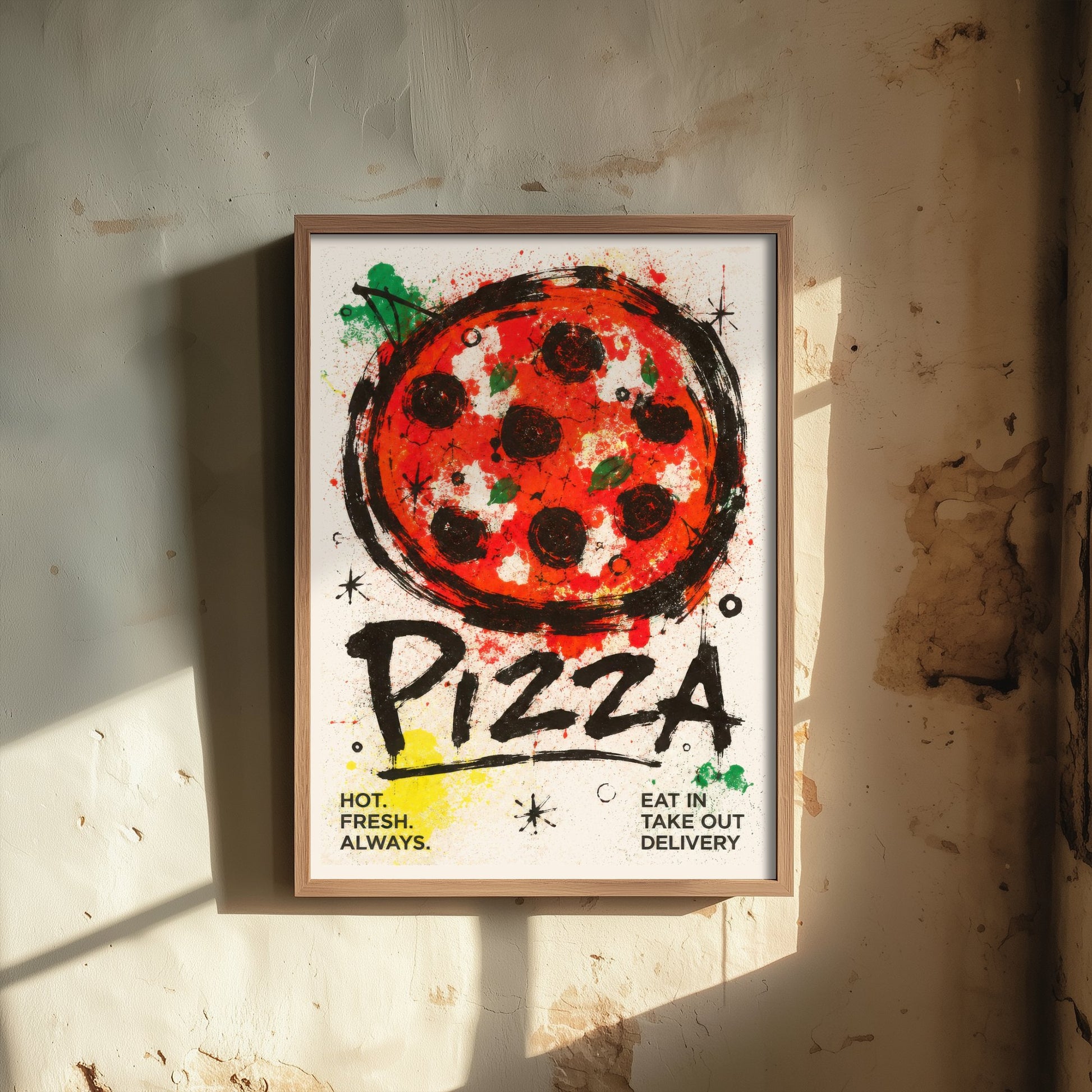 Pizza Art Print - Ink Splatter Painting Poster - Italian Food Kitchen Art - Pizza Lover Wall Decor 1/3
