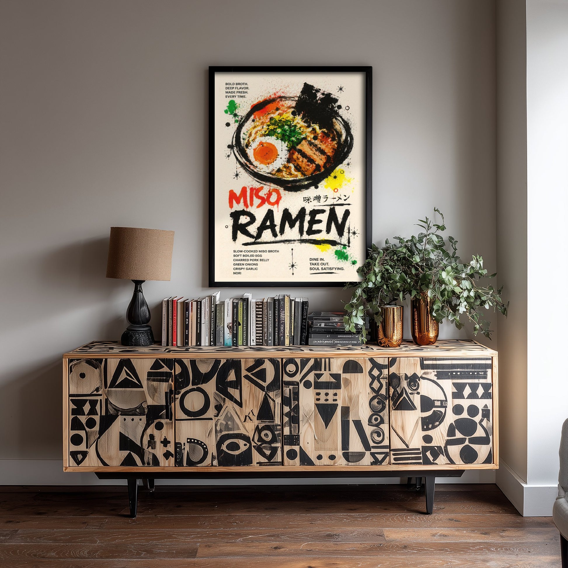 Miso Ramen Art Print - Ink Splatter Painting Poster - Japanese Food Kitchen Art - Ramen Lover Wall Decor 2/3
