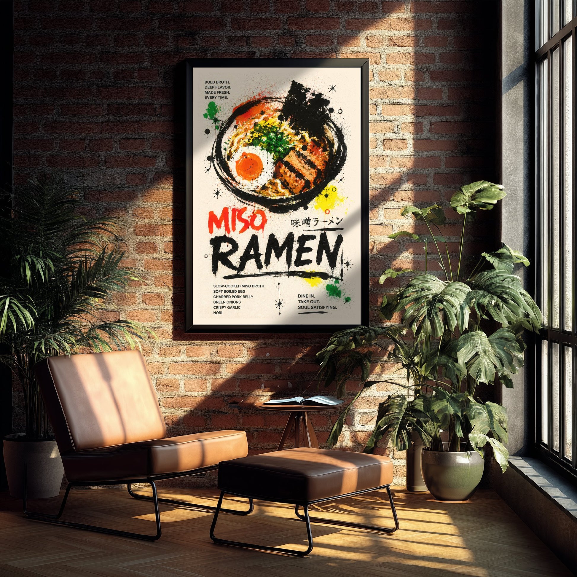 Miso Ramen Art Print - Ink Splatter Painting Poster - Japanese Food Kitchen Art - Ramen Lover Wall Decor 2/3