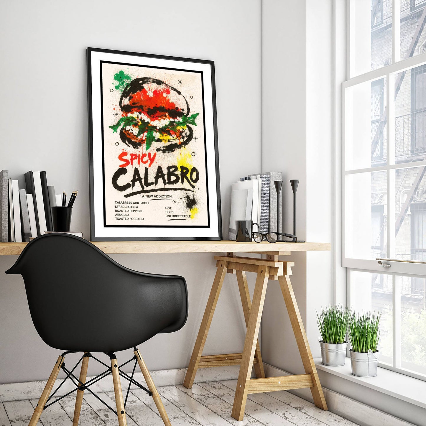 Spicy Burger Art Print - Ink Splatter Painting Poster - Gourmet Food Kitchen Art - Burger Lover Wall Decor 3/3