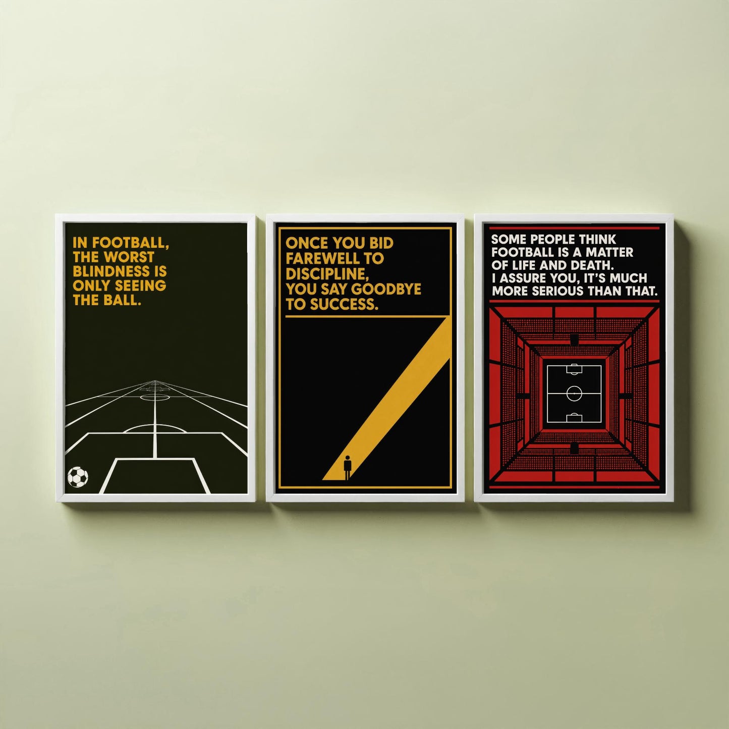 Football Quotes Set of Three Art Prints - 3 Bauhaus Soccer Posters - Minimalist Sport Wall Art Illustration Gift V1