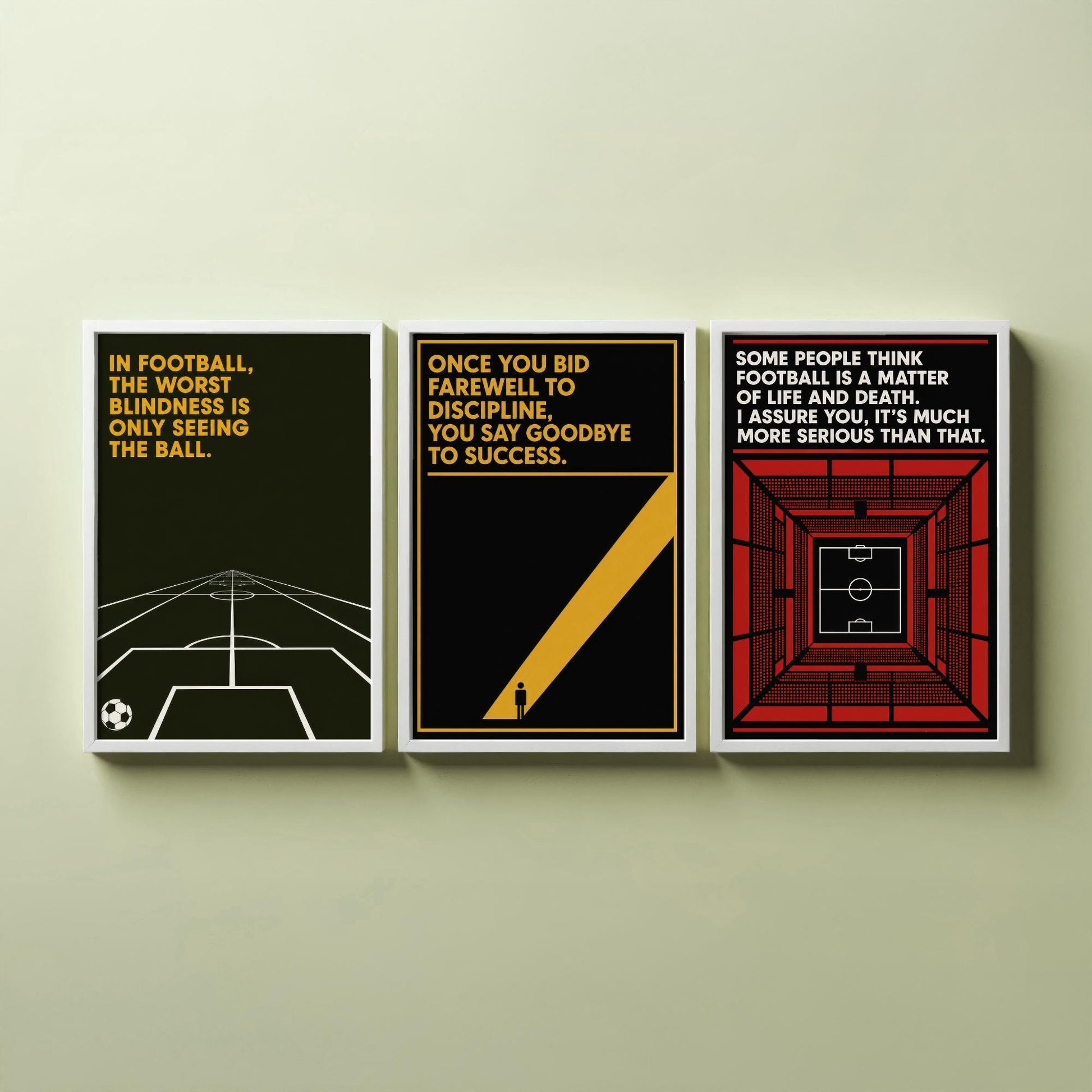 Football Quotes Set of Three Art Prints - 3 Bauhaus Soccer Posters - Minimalist Sport Wall Art Illustration Gift V1