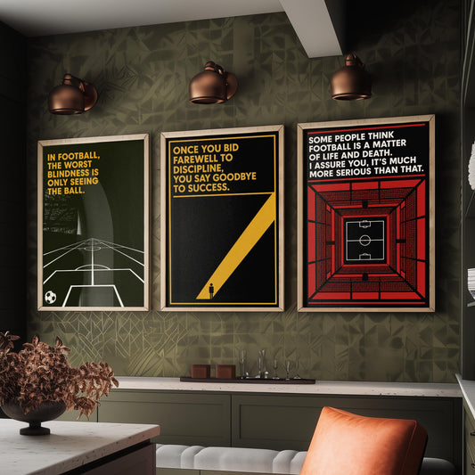 Football Quotes Set of Three Art Prints - 3 Bauhaus Soccer Posters - Minimalist Sport Wall Art Illustration Gift V1